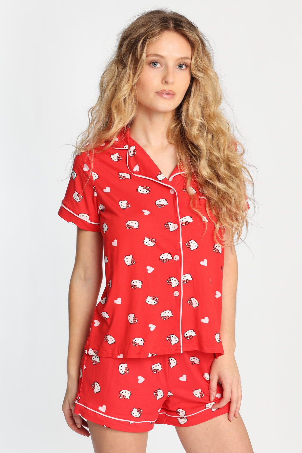 Hello Kitty Super Soft Printed Dad Pajama Shirt & Shorts 2-Piece Set Hello Kitty Super Soft Printed Dad Pajama Shirt & Shorts 2-Piece Set