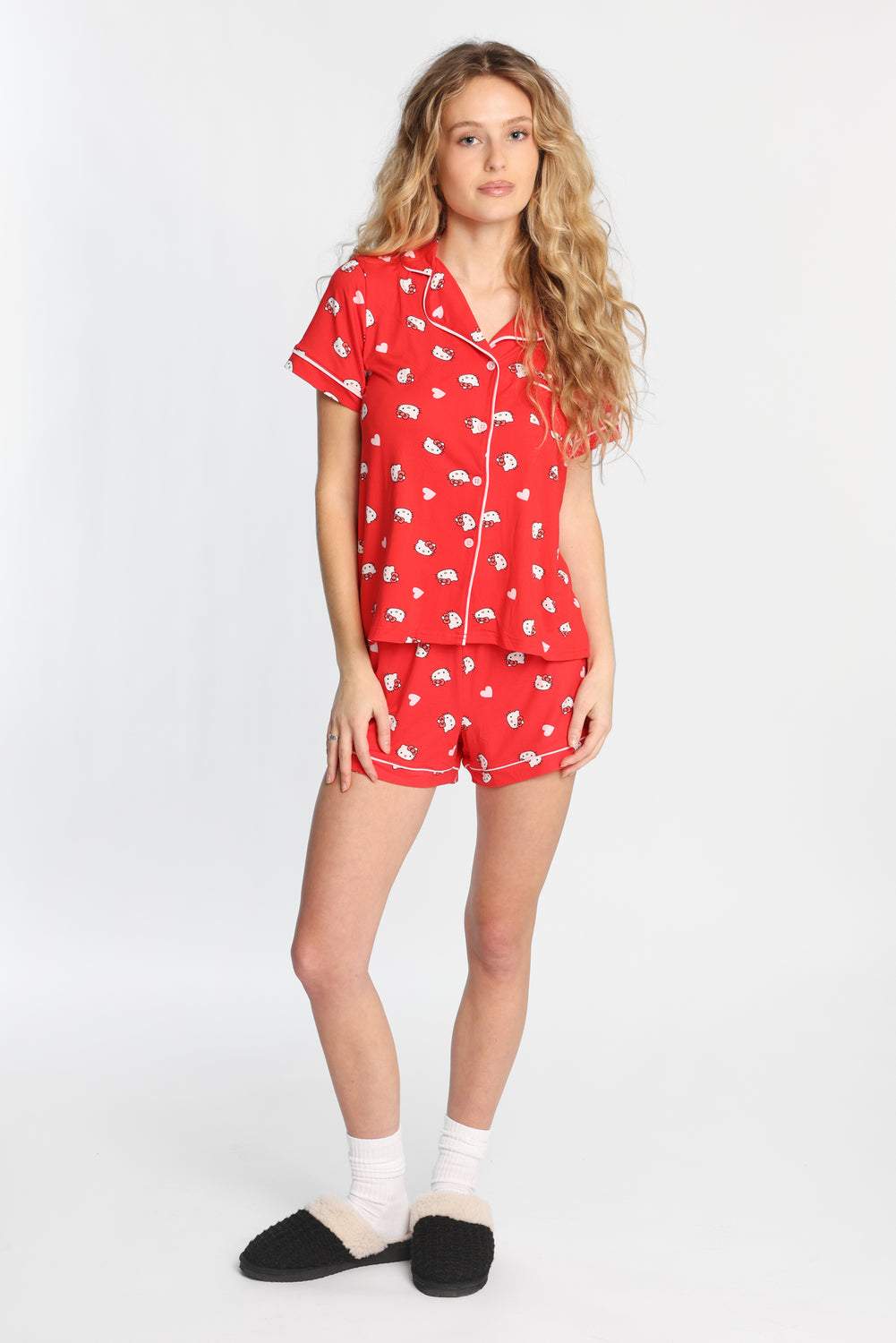 Hello Kitty Super Soft Printed Dad Pajama Shirt & Shorts 2-Piece Set Hello Kitty Super Soft Printed Dad Pajama Shirt & Shorts 2-Piece Set