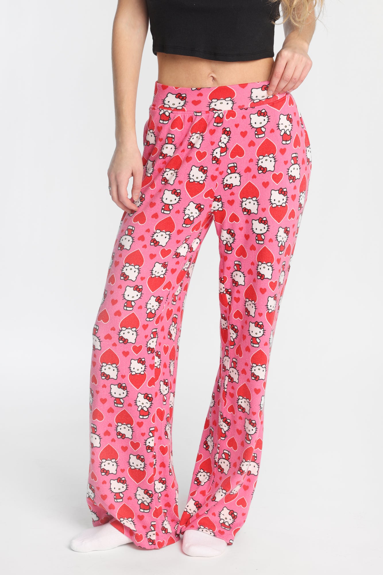 Hello Kitty Big Heart Super Soft Wide Leg Pajama Pants - Pink /