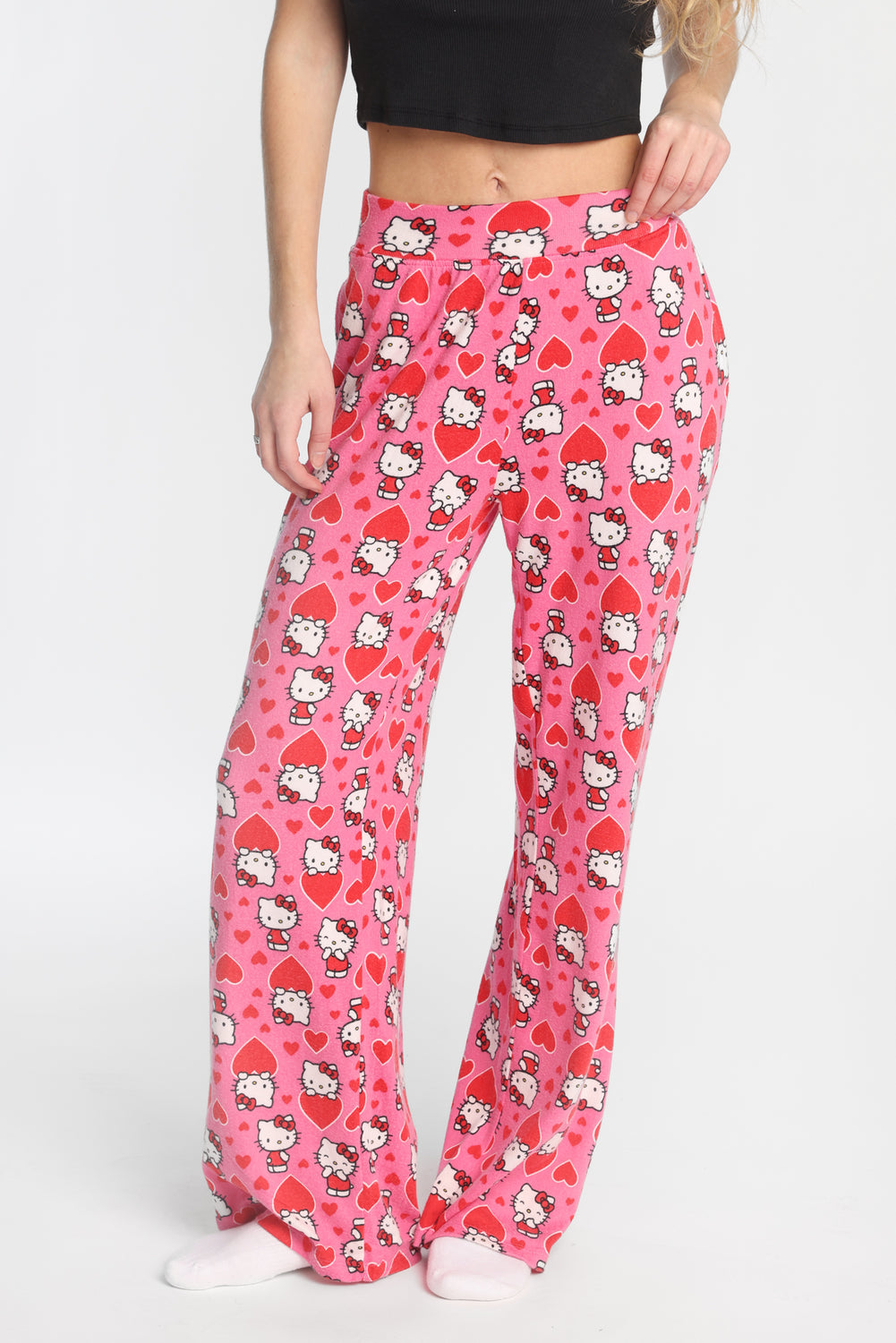 Pantalon pyjama à jambes larges super doux gros coeur Hello Kitty Pantalon pyjama à jambes larges super doux gros coeur Hello Kitty