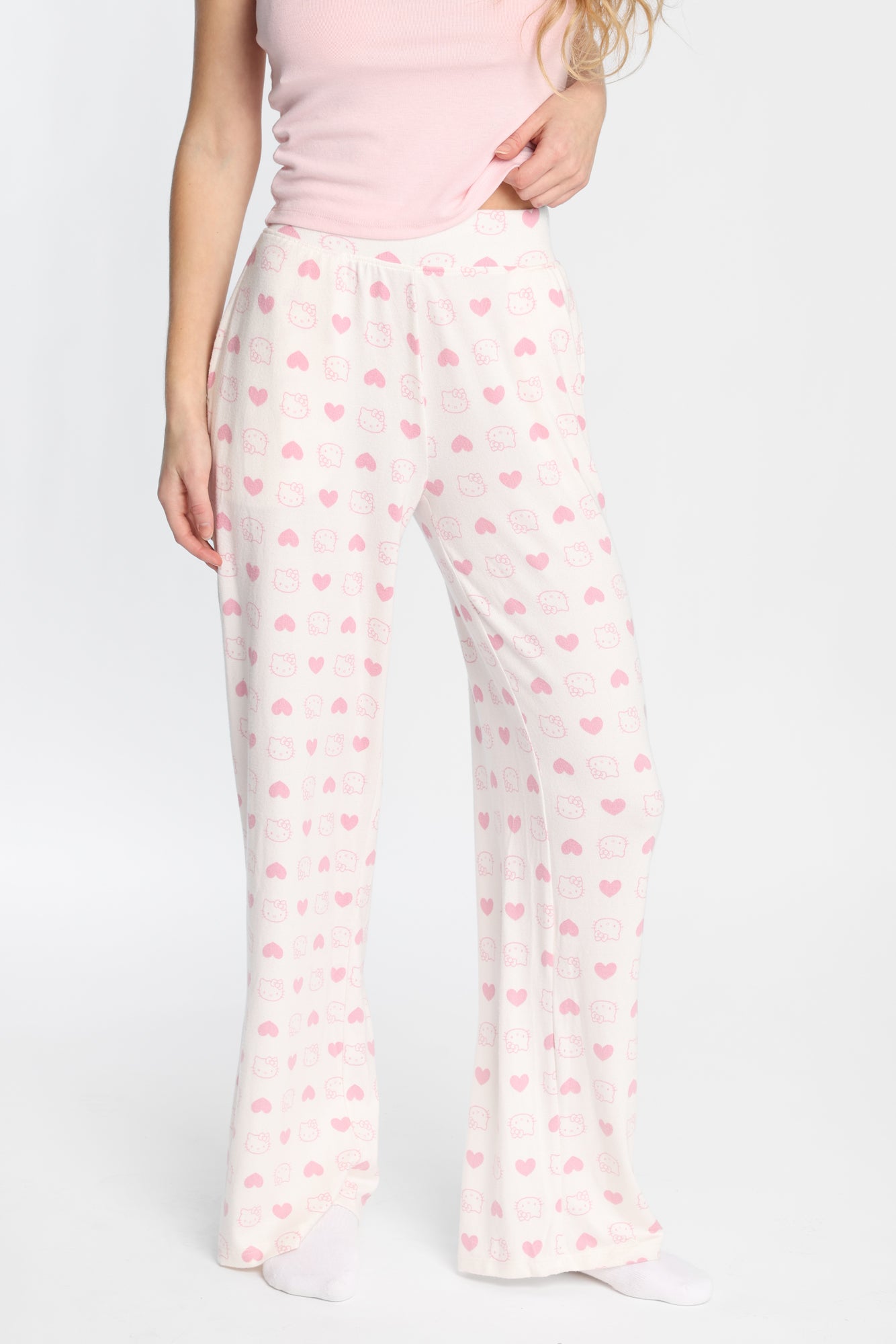 Hello Kitty Heart Super Soft Wide Leg Pajama Pants - Cream /