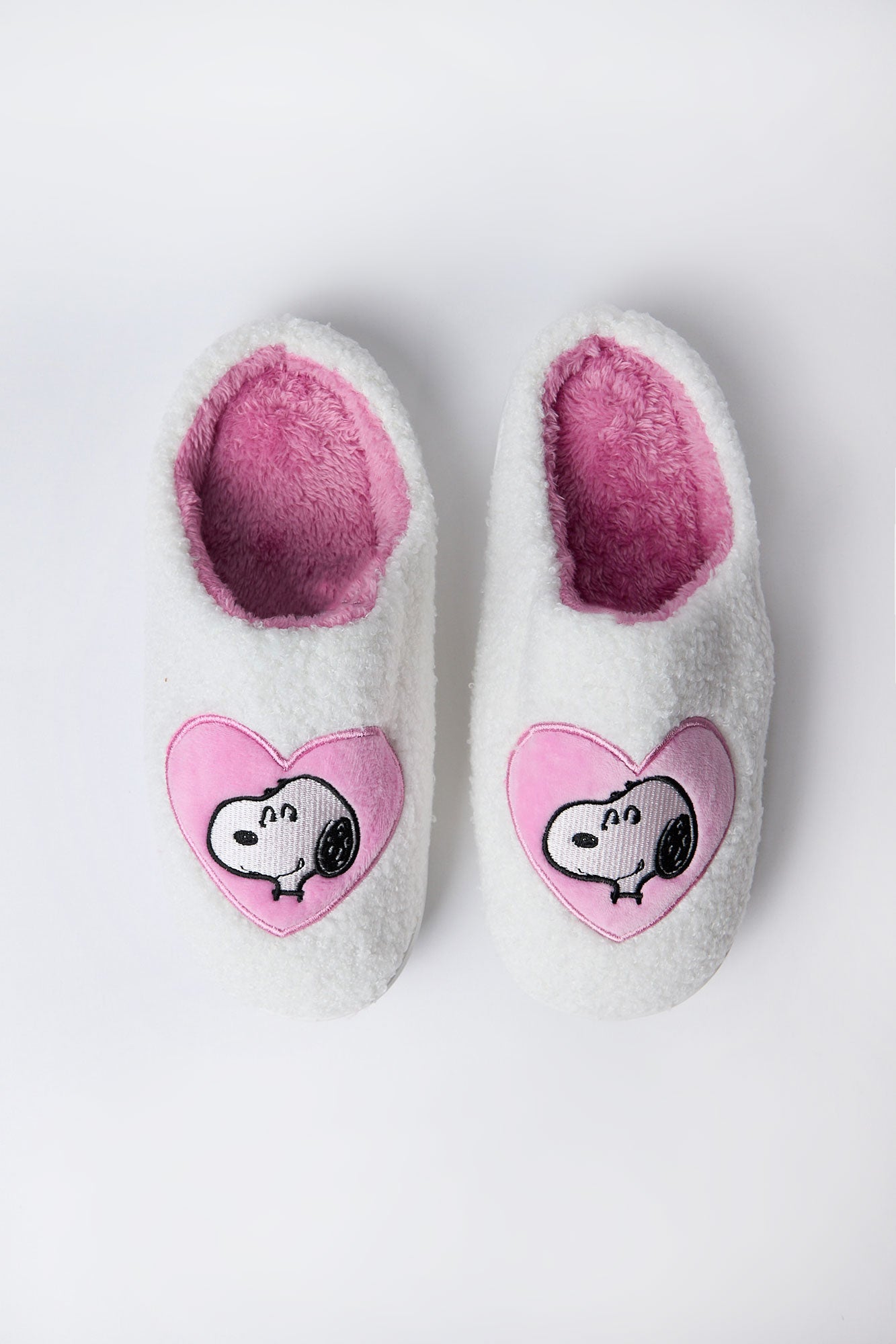 Peanuts Heart Plush Slippers - White /