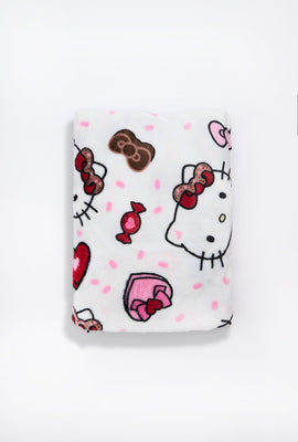 Couverture peluche imprimé noeuds et coeurs Hello Kitty