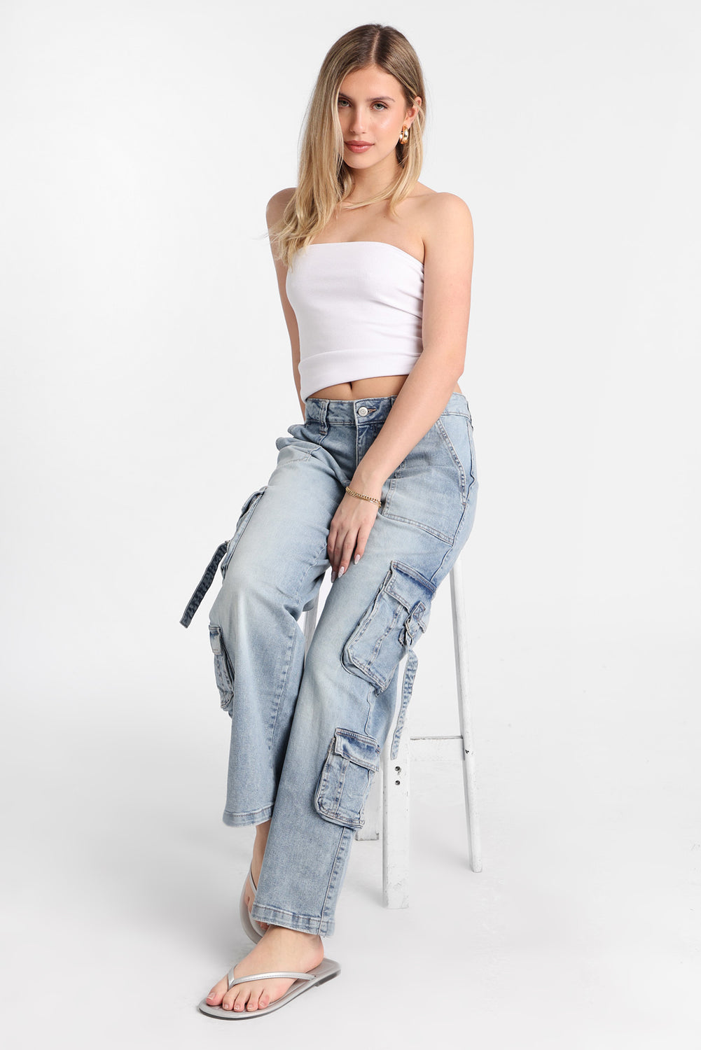Jean cargo ample taille très haute à anneaux en D AERO Jean cargo ample taille très haute à anneaux en D AERO