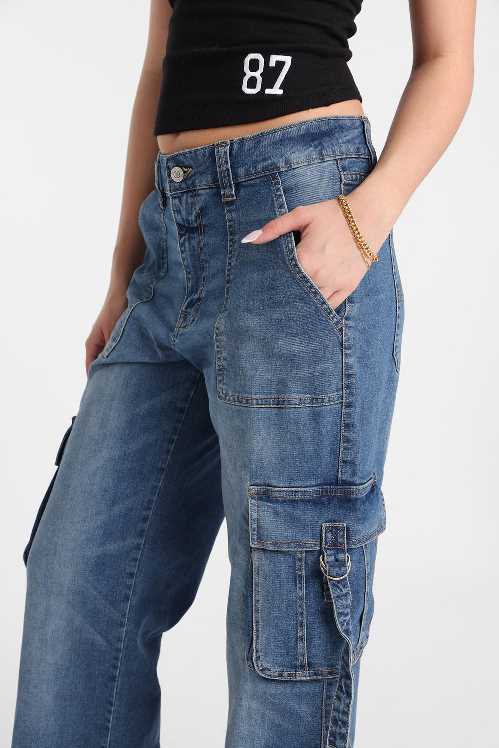 Jean cargo ample taille très haute à anneaux en D AERO Jean cargo ample taille très haute à anneaux en D AERO