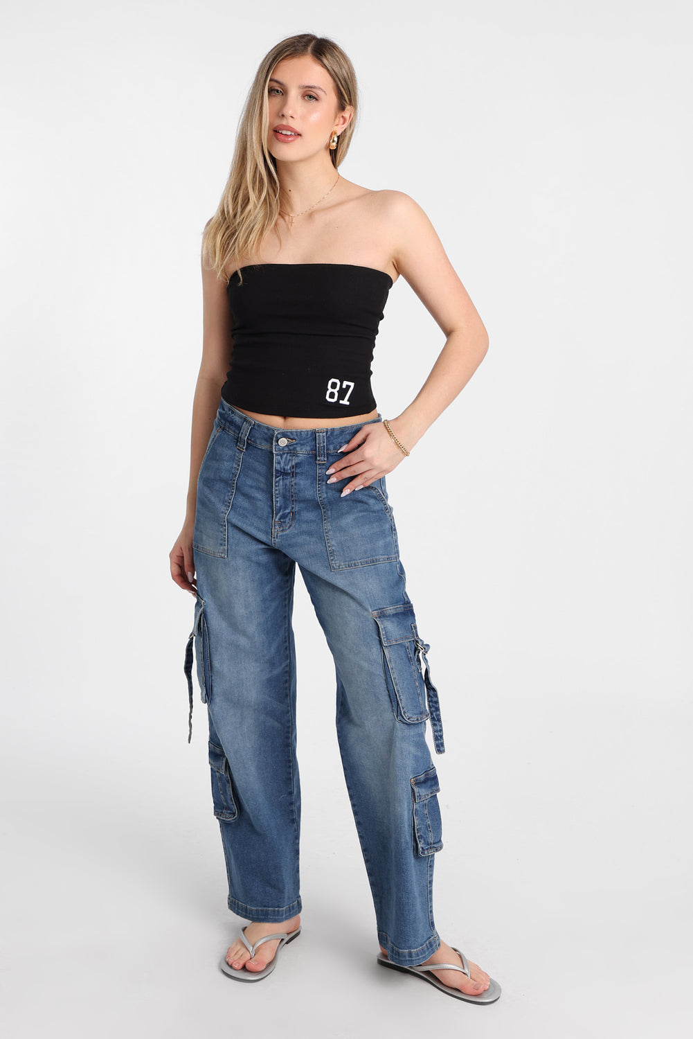Jean cargo ample taille très haute à anneaux en D AERO Jean cargo ample taille très haute à anneaux en D AERO