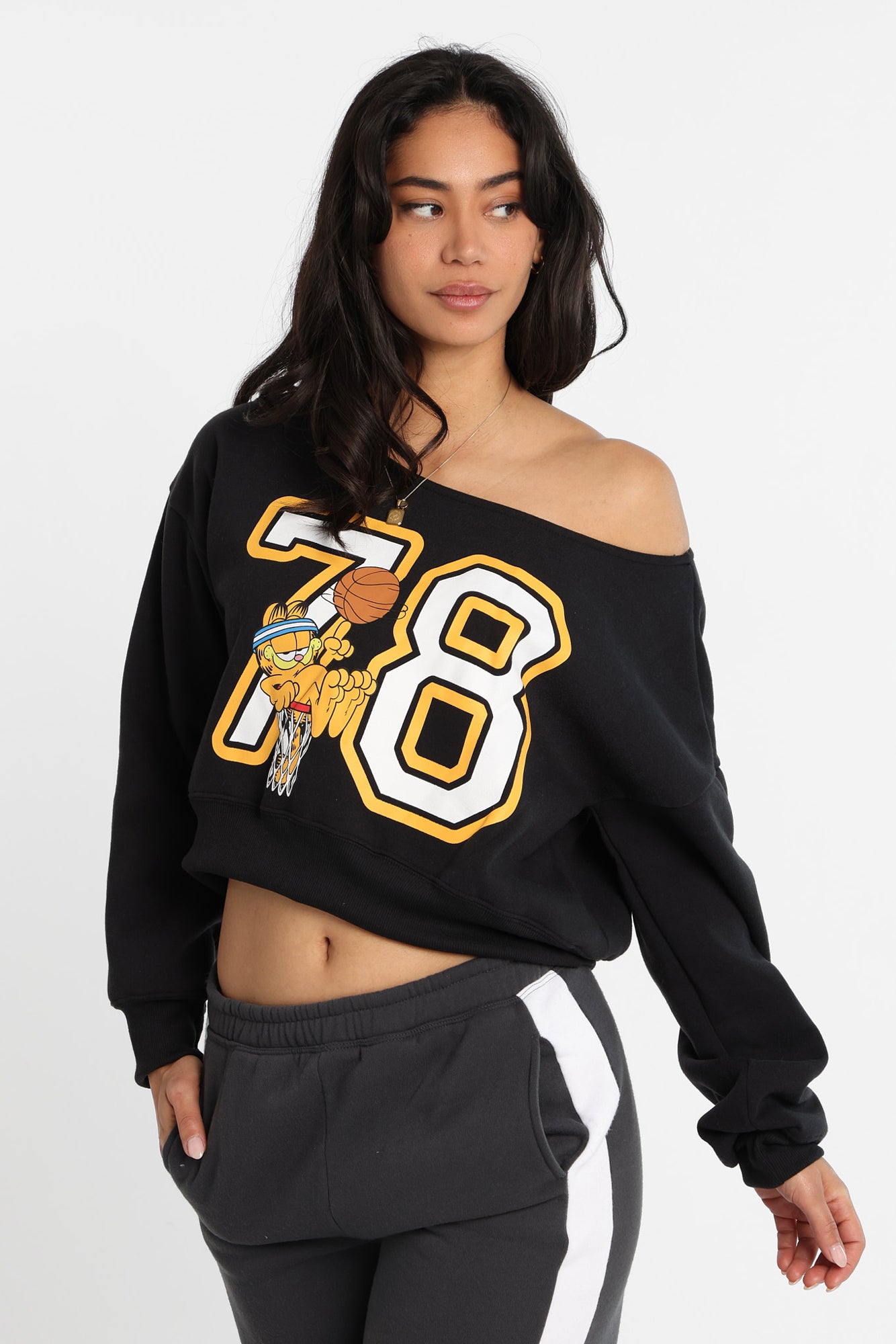 Garfield 78 Off-Shoulder Sweatshirt - Black /