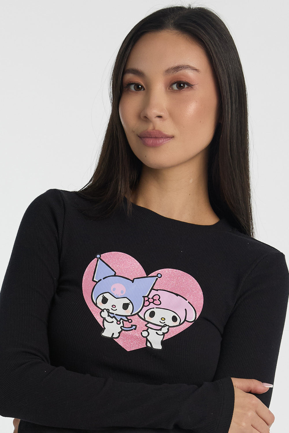 Kuromi My Melody Graphic Long Sleeve Baby Tee Kuromi My Melody Graphic Long Sleeve Baby Tee