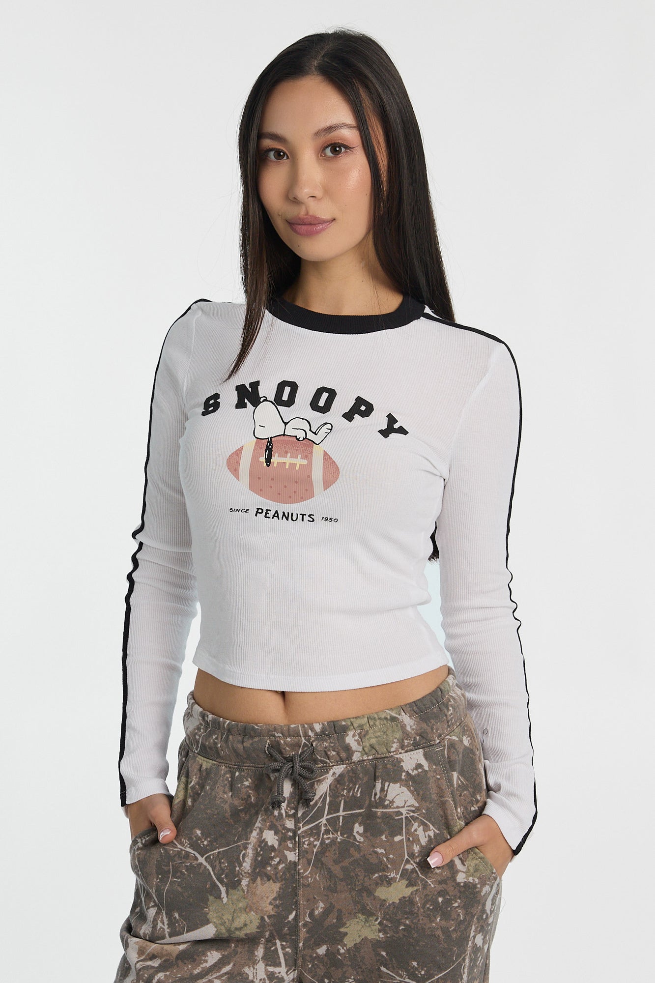 Peanuts Snoopy Football Long Sleeve Baby Tee - Cream /