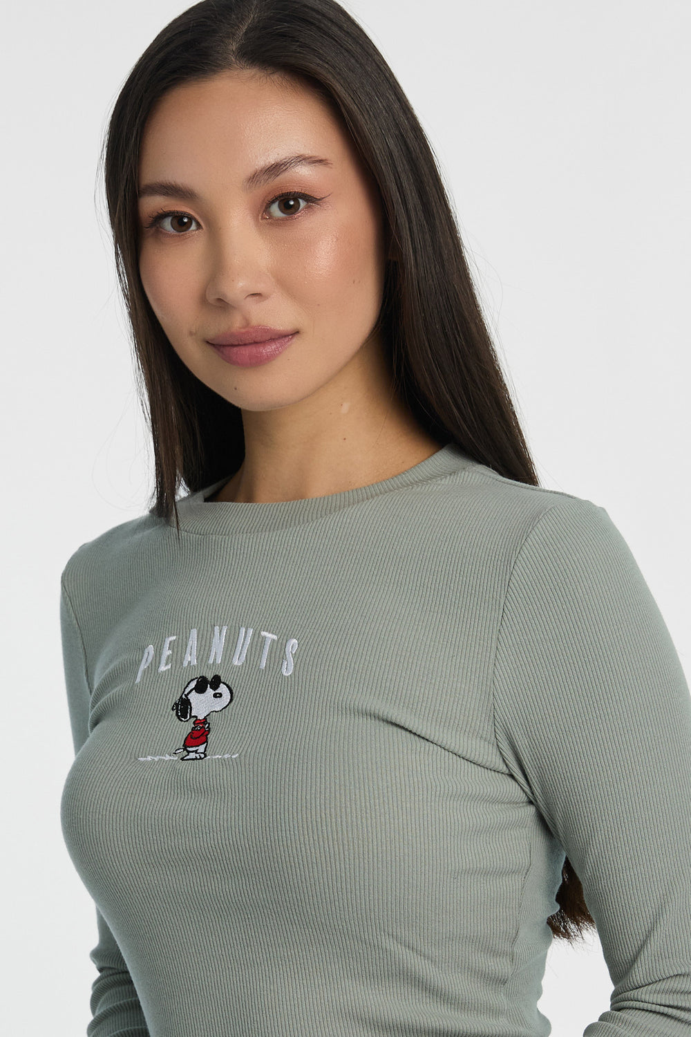 Peanuts Snoopy Embroidered Long Sleeve Baby Tee Peanuts Snoopy Embroidered Long Sleeve Baby Tee