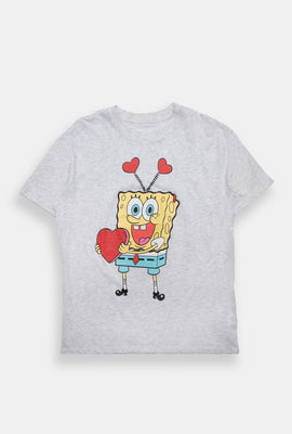 T-shirt coupe boyfriend imprimé Bob l'Éponge en coeur à paillettes