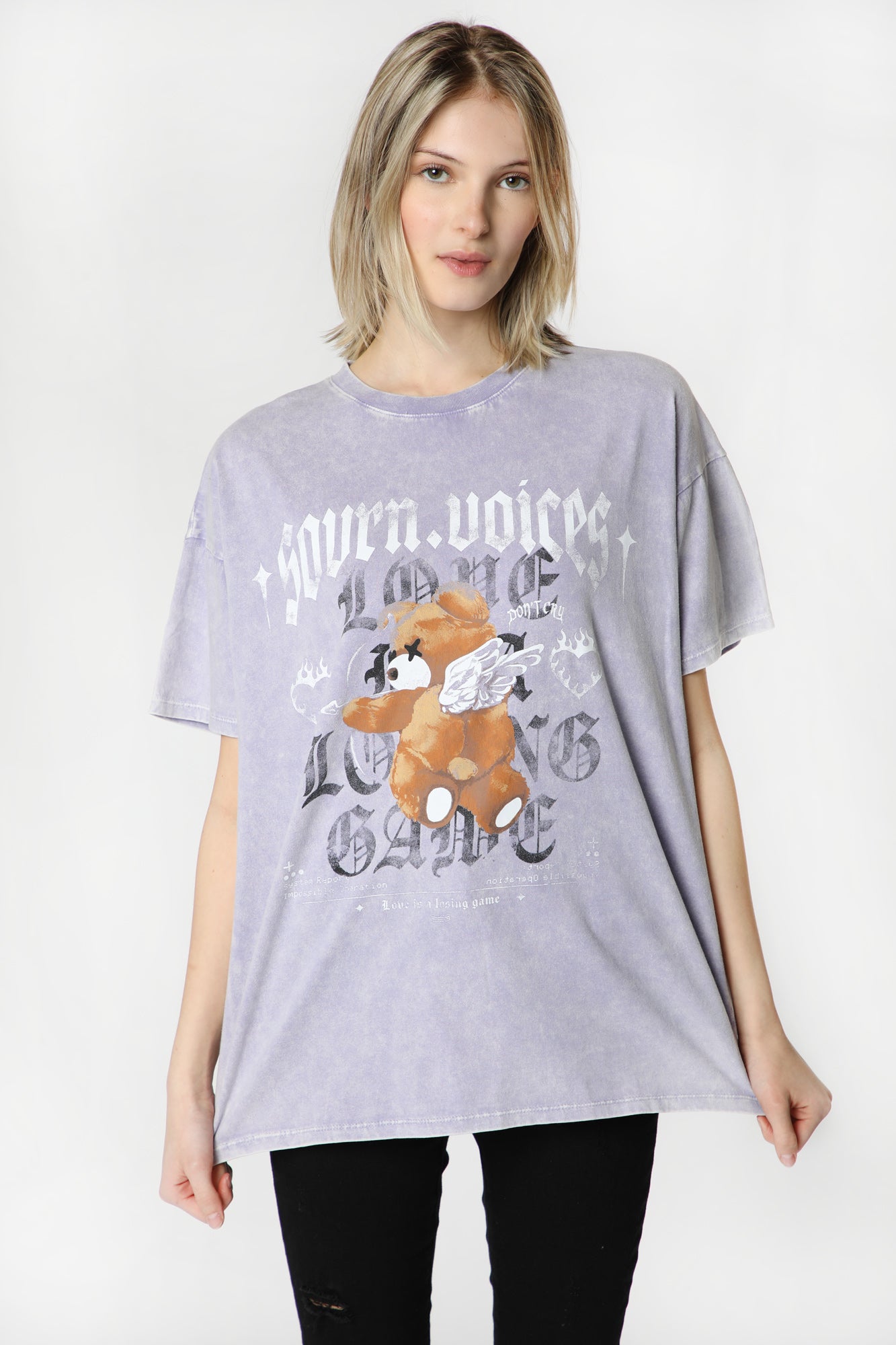 Womens Sovrn Voices Oversized Teddy Bear T-Shirt - Lilac /