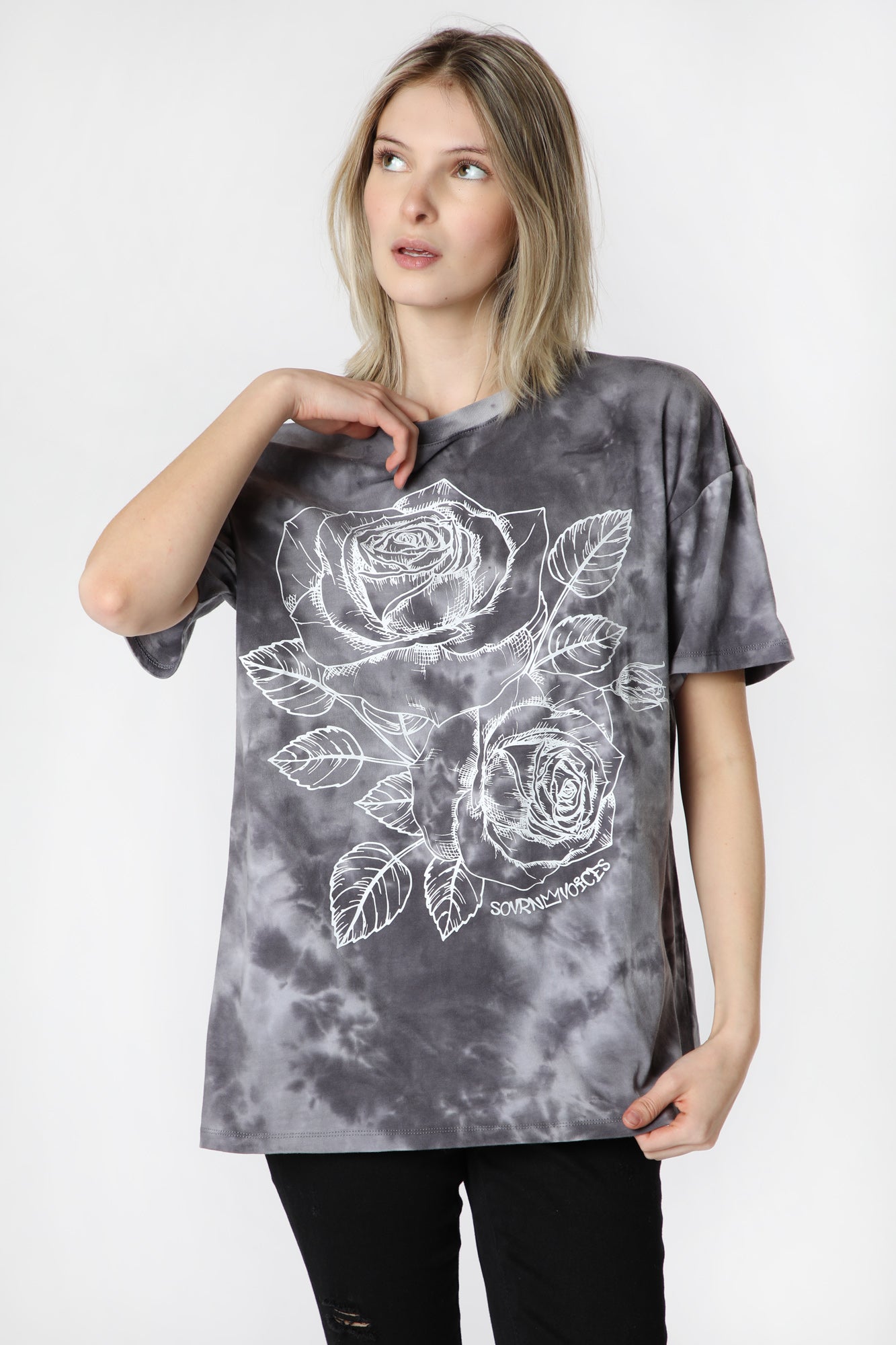 Womens Sovrn Voices Oversized Tie-Dye T-Shirt - Black with White /