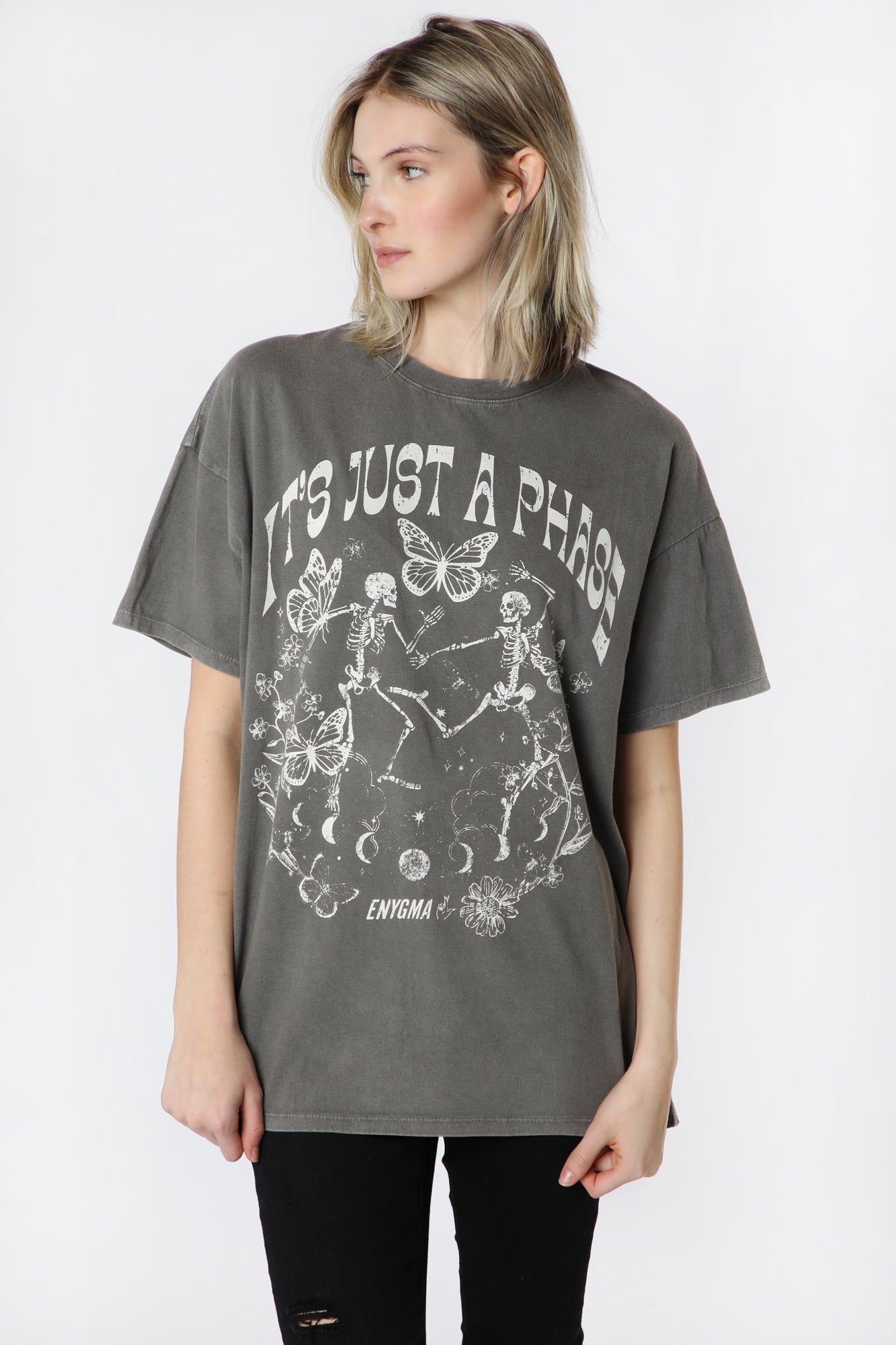 Womens Enygma Just a Phase Oversized T-Shirt - Dark Green /