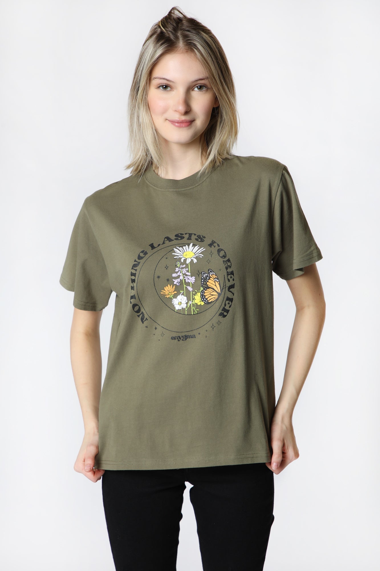 Womens Enygma Nothing Lasts Forever T-Shirt - Olive /