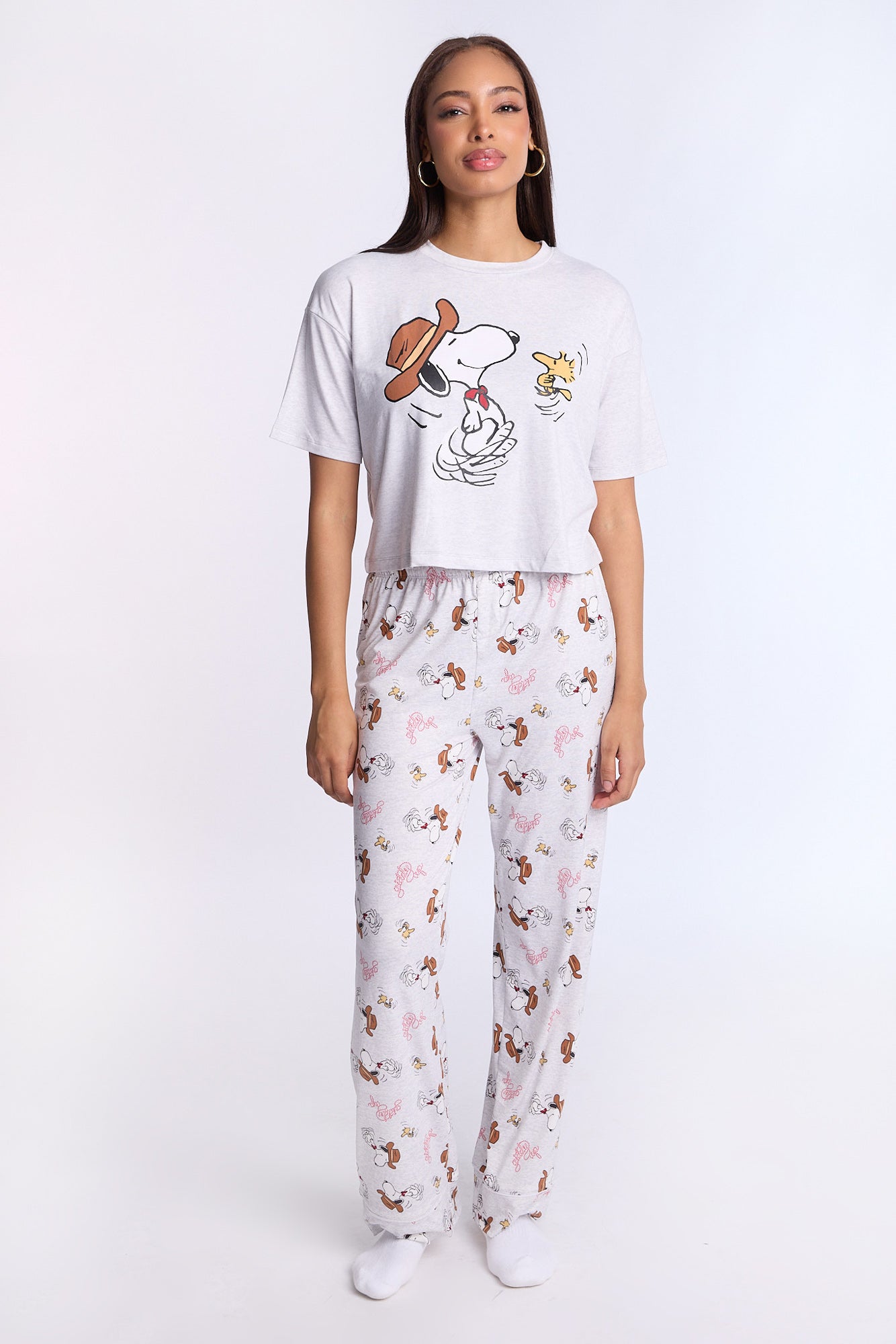 Peanuts Western 2-Piece Pajama Tee & Pant Set - Heather Grey /
