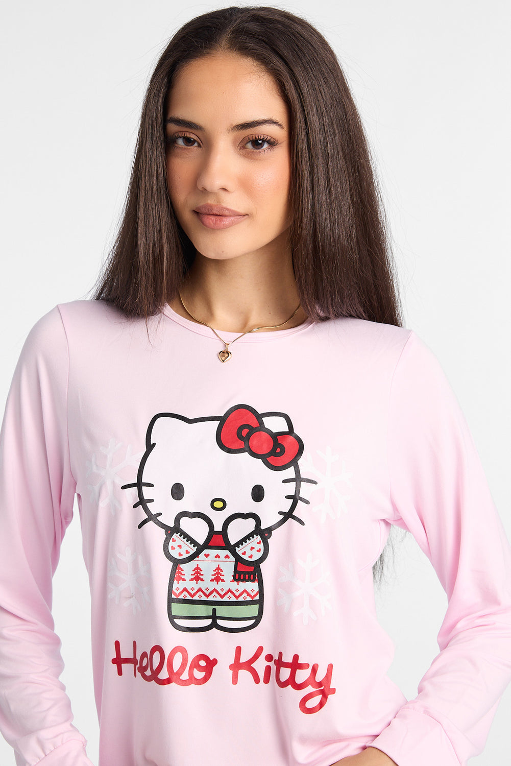 Ensemble de pyjama 2 pièces imprimé flocon de neige Hello Kitty Ensemble de pyjama 2 pièces imprimé flocon de neige Hello Kitty