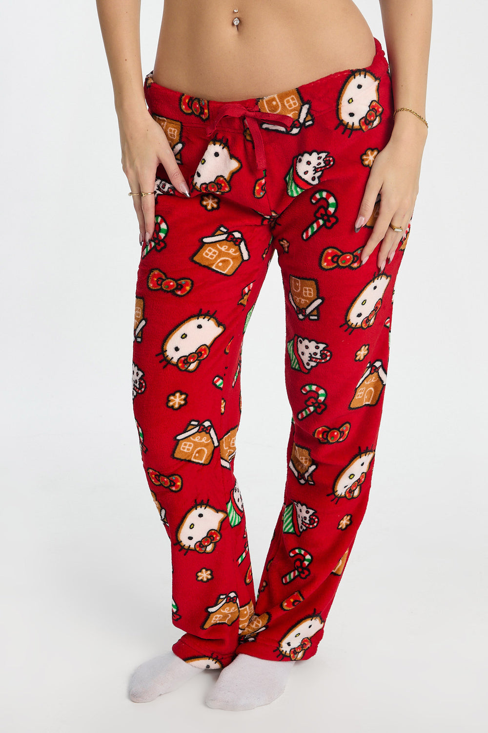 Pantalon de pyjama en peluche canne de Noël Hello Kitty Pantalon de pyjama en peluche canne de Noël Hello Kitty