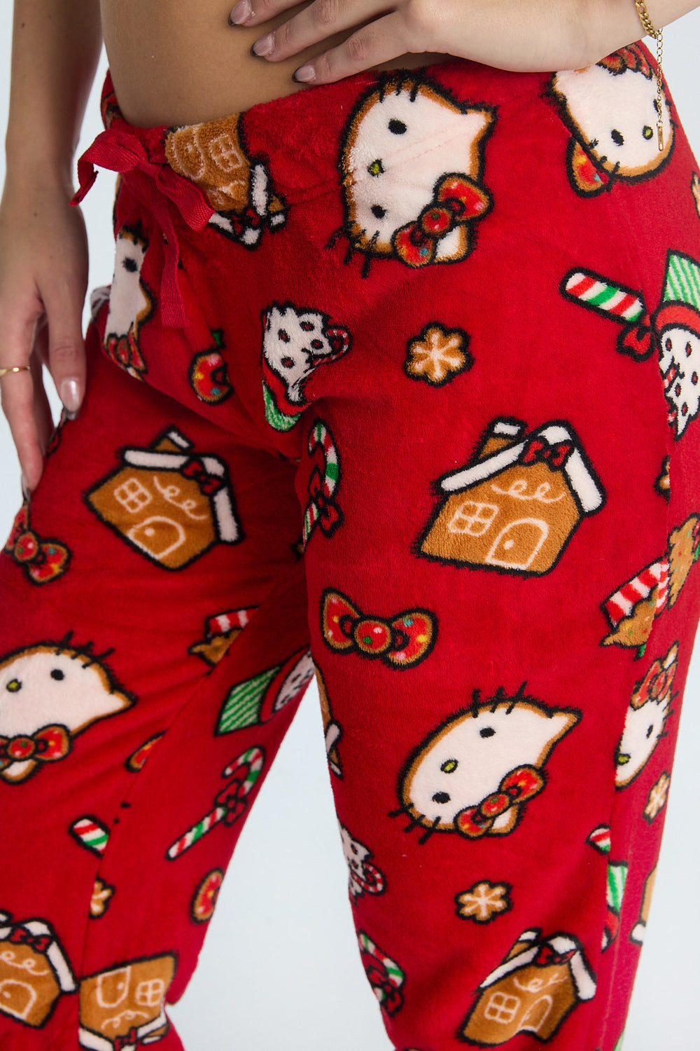 Pantalon de pyjama en peluche canne de Noël Hello Kitty Pantalon de pyjama en peluche canne de Noël Hello Kitty