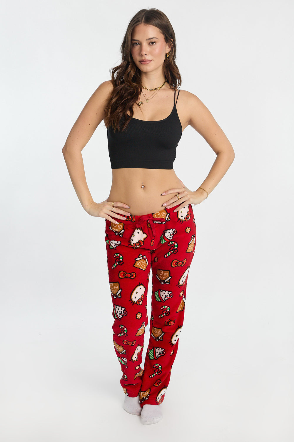 Pantalon de pyjama en peluche canne de Noël Hello Kitty Pantalon de pyjama en peluche canne de Noël Hello Kitty