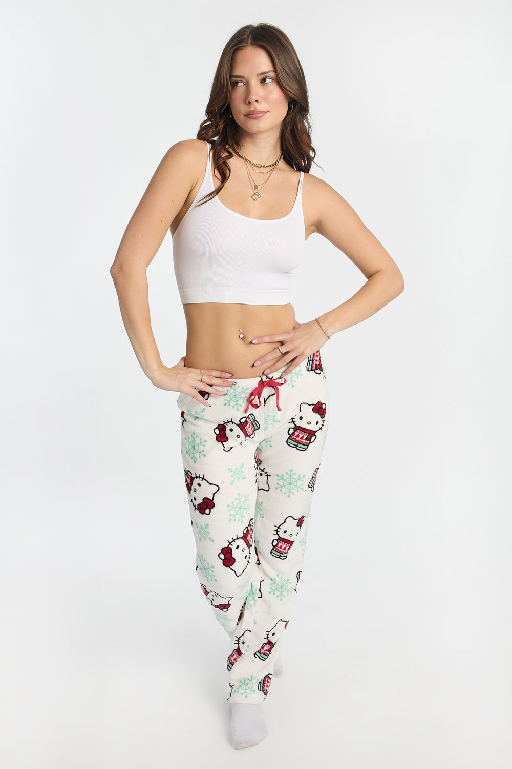 Pantalon de pyjama en peluche flocon de neige Hello Kitty Pantalon de pyjama en peluche flocon de neige Hello Kitty