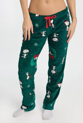 Pantalon de pyjama en peluche couronne de Noël Peanuts Snoopy
