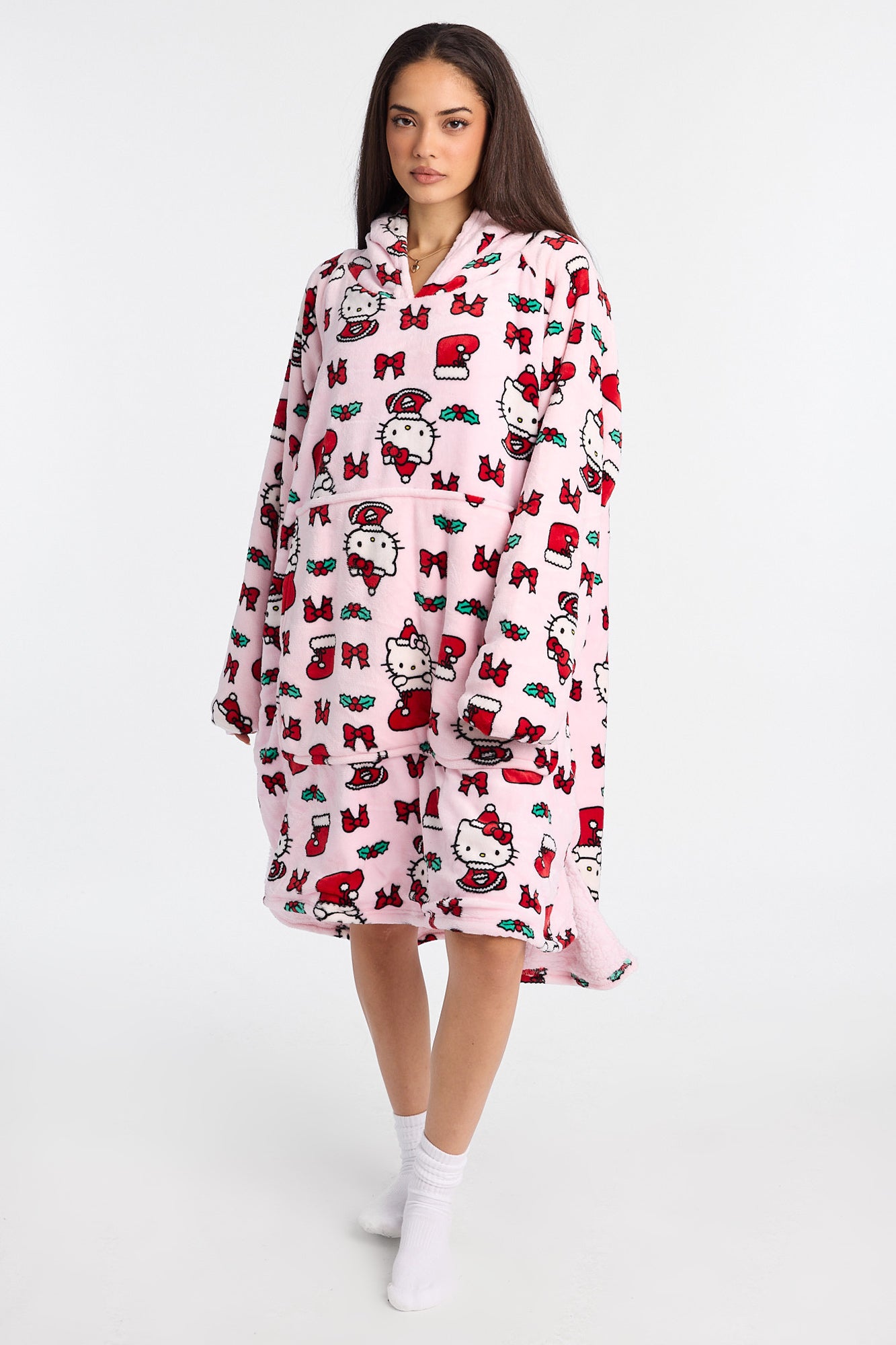 Hello Kitty Stocking Oversized Blanket Hoodie - Light Pink / O/S