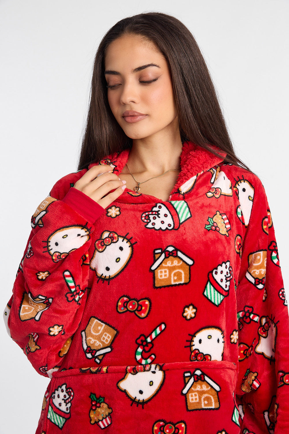 Haut à capuchon couverture imprimé sucre d'orge Hello Kitty Haut à capuchon couverture imprimé sucre d'orge Hello Kitty