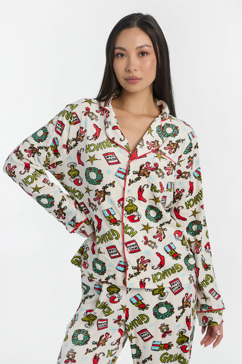Ensemble de pyjama 2 pièces imprimé couronne de Noël The Grinch Ensemble de pyjama 2 pièces imprimé couronne de Noël The Grinch