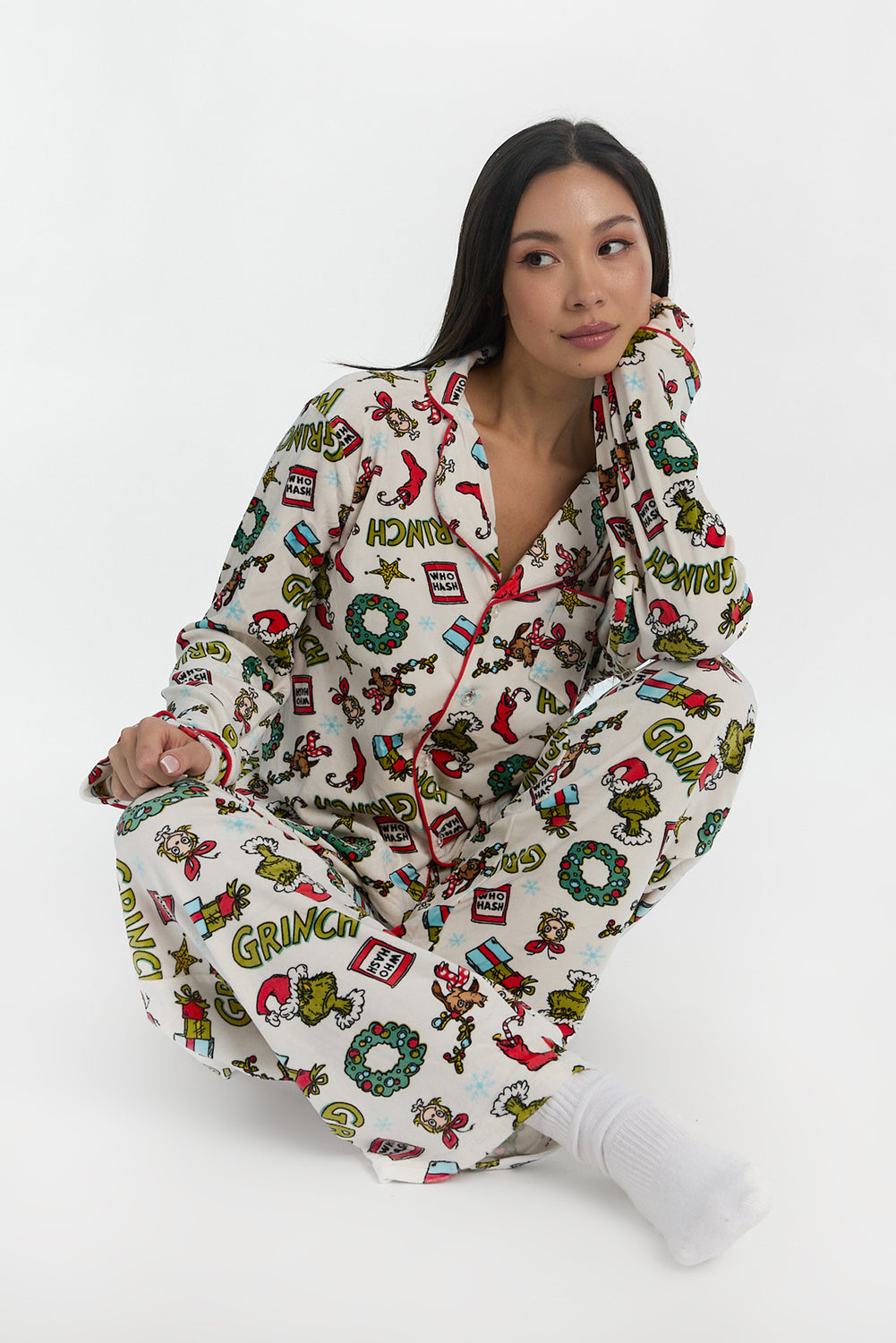 Ensemble de pyjama 2 pièces imprimé couronne de Noël The Grinch Ensemble de pyjama 2 pièces imprimé couronne de Noël The Grinch