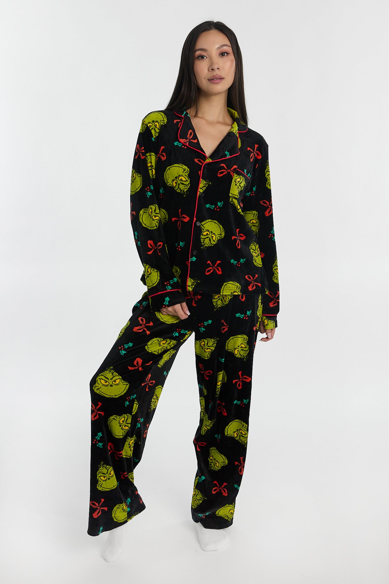 The Grinch Bows 2-Piece Pajama Shirt & Pant Set - Black /