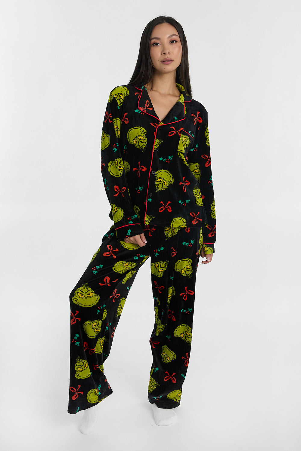 Ensemble de pyjama 2 pièces imprimé noeuds de Noël The Grinch Ensemble de pyjama 2 pièces imprimé noeuds de Noël The Grinch