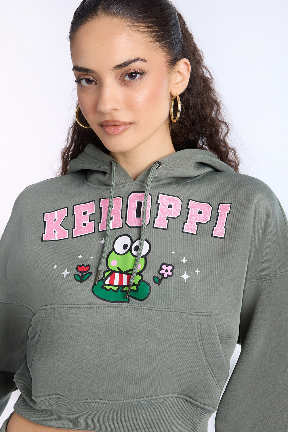 Keroppi Graphic Cropped Hoodie Keroppi Graphic Cropped Hoodie