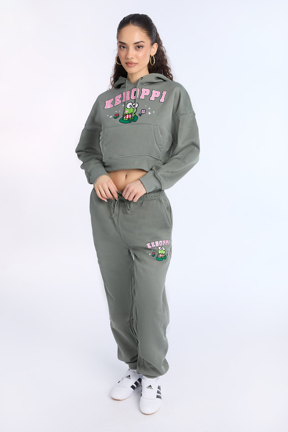 Keroppi Graphic Cropped Hoodie Keroppi Graphic Cropped Hoodie