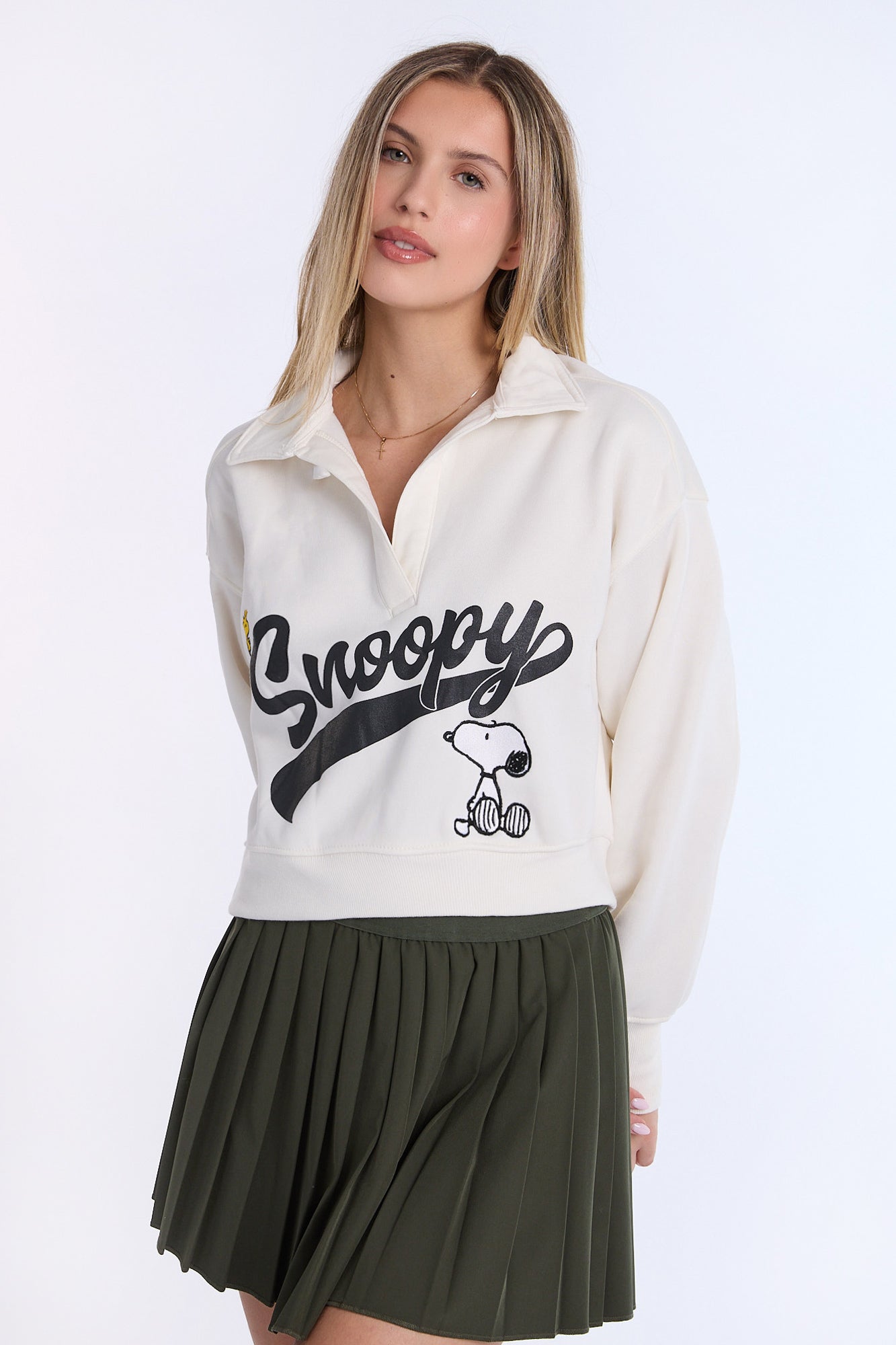 Peanuts Snoopy Polo Sweatshirt - Cream /