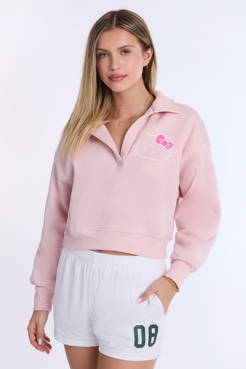 Hello Kitty Embossed Polo Sweatshirt Hello Kitty Embossed Polo Sweatshirt