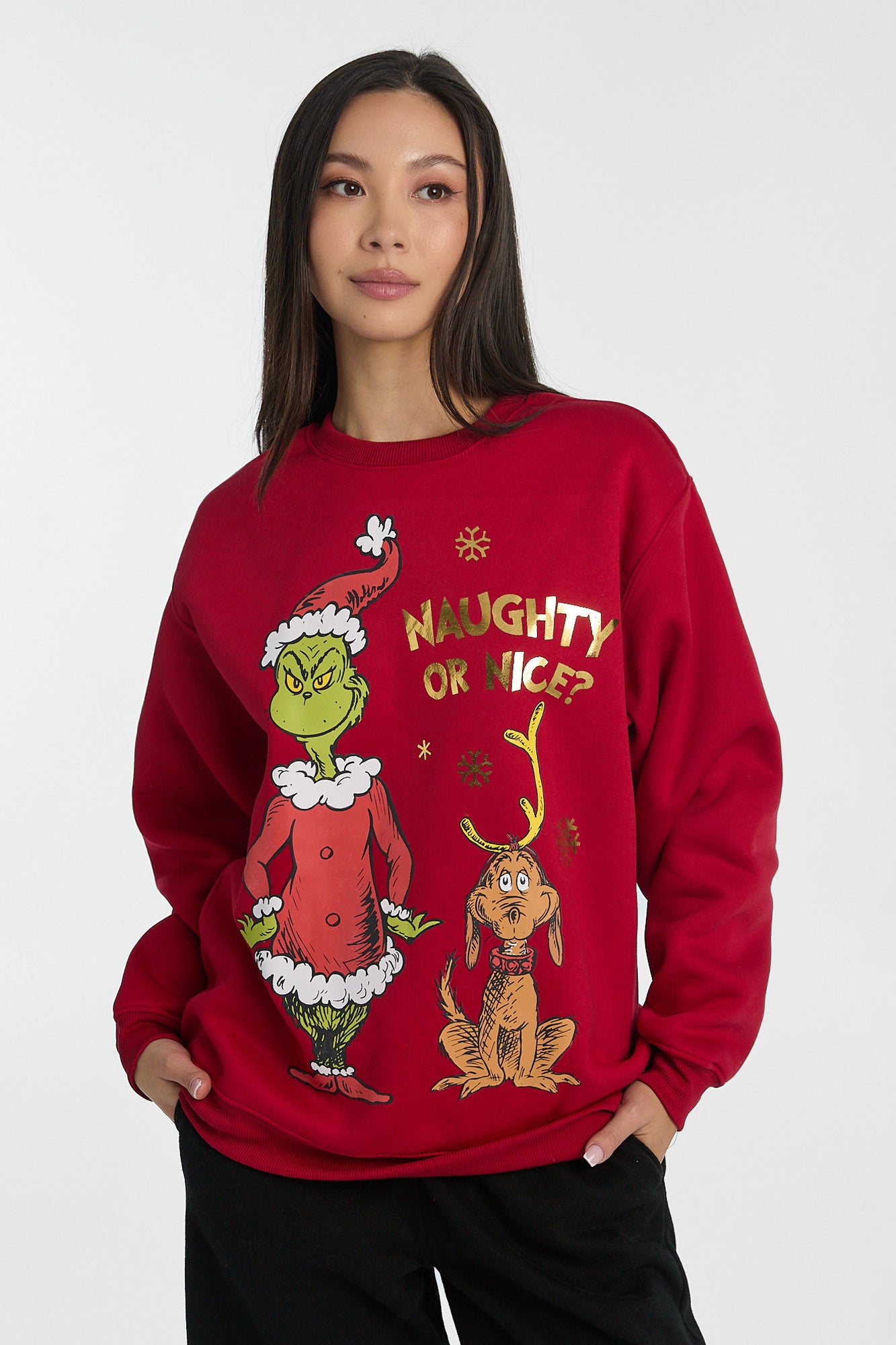The Grinch Naughty or Nice Graphic Crewneck Sweatshirt - Red /