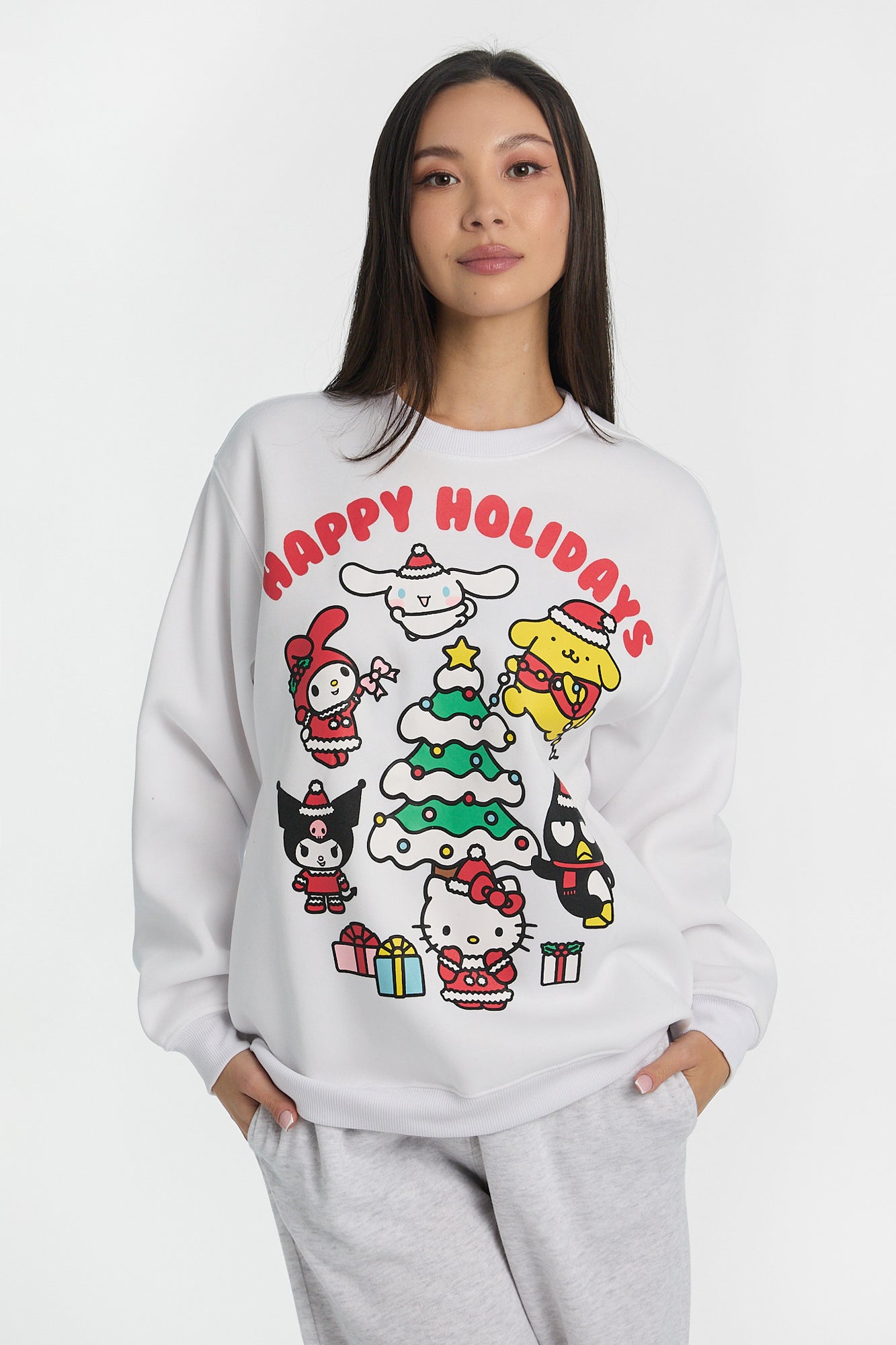Hello Kitty Happy Holidays Graphic Crewneck Sweatshirt - White /