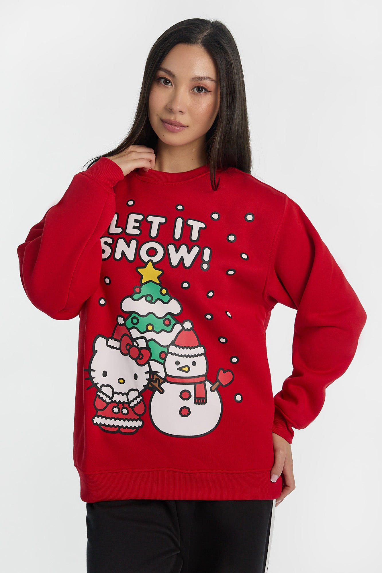 Hello Kitty Let It Snow Graphic Crewneck Sweatshirt - Red /