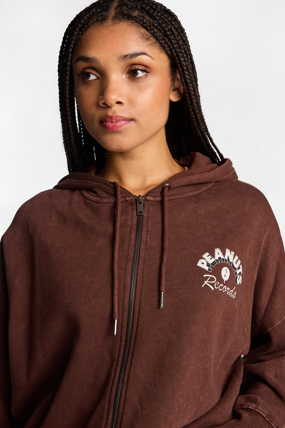 Peanuts Snoopy Hi Fi Records Graphic Washed Oversized Zip-Up Hoodie Peanuts Snoopy Hi Fi Records Graphic Washed Oversized Zip-Up Hoodie