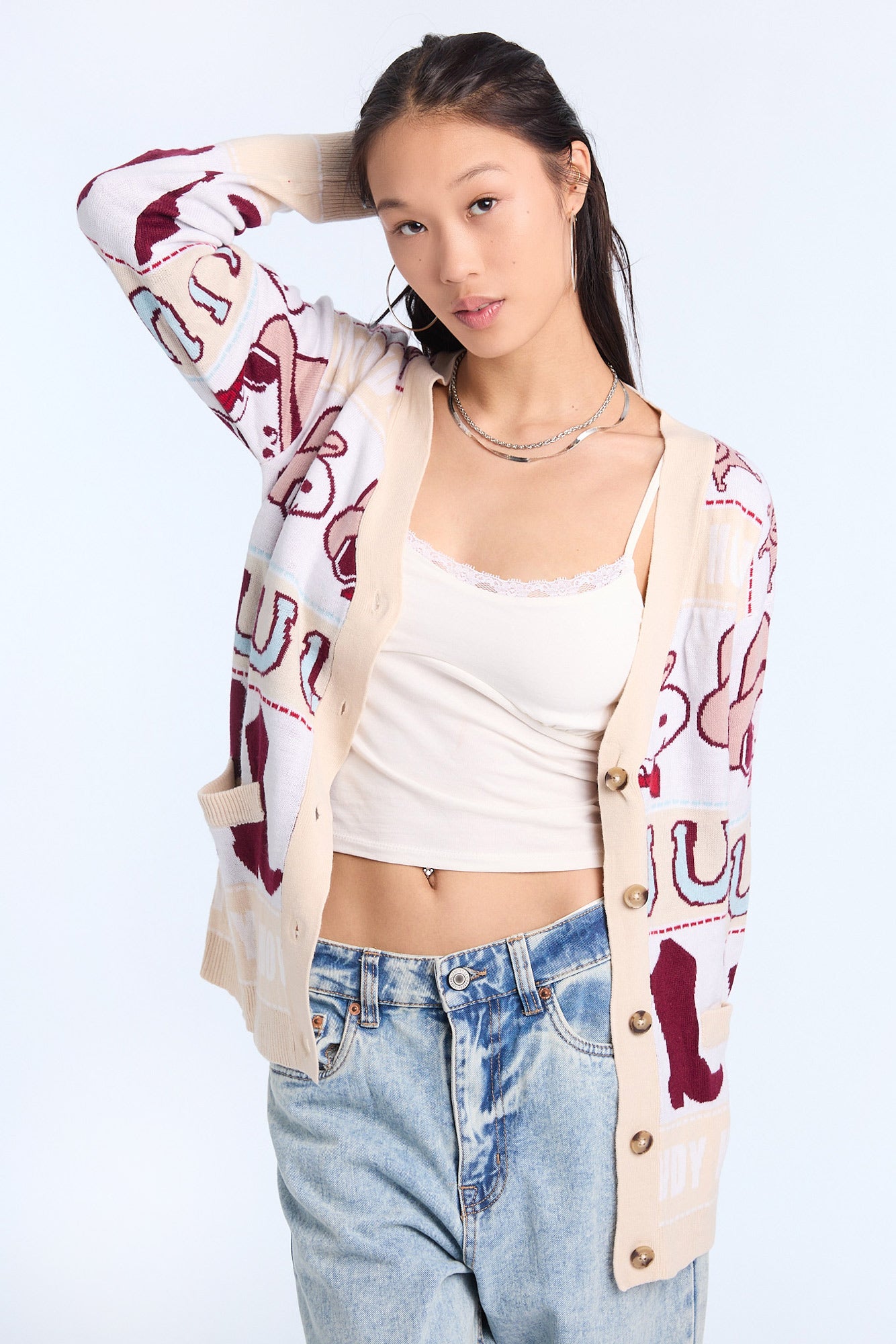 Peanuts Snoopy Western Cardigan - White /