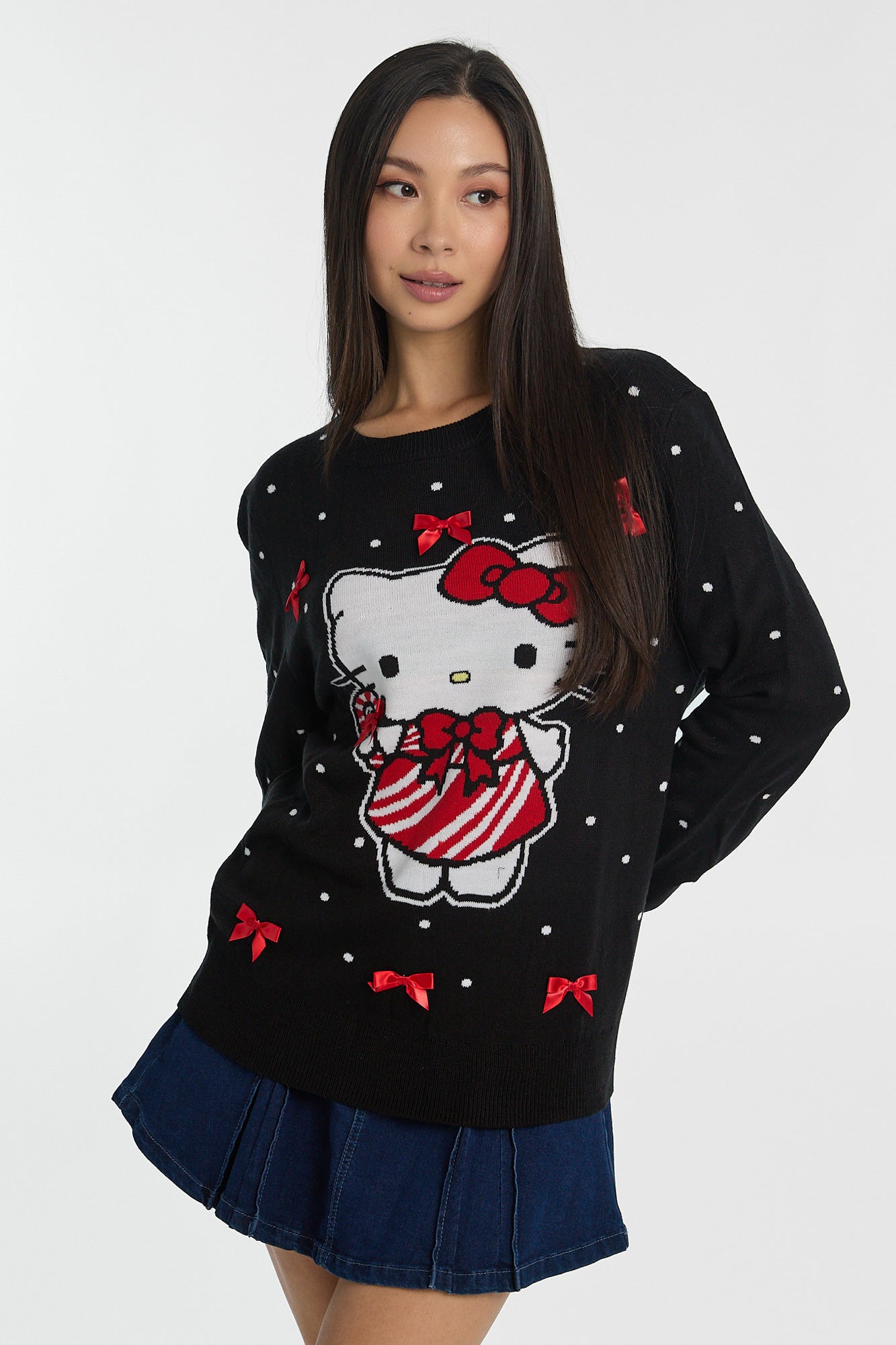 Hello Kitty Bow Graphic Crewneck Sweater - Black /
