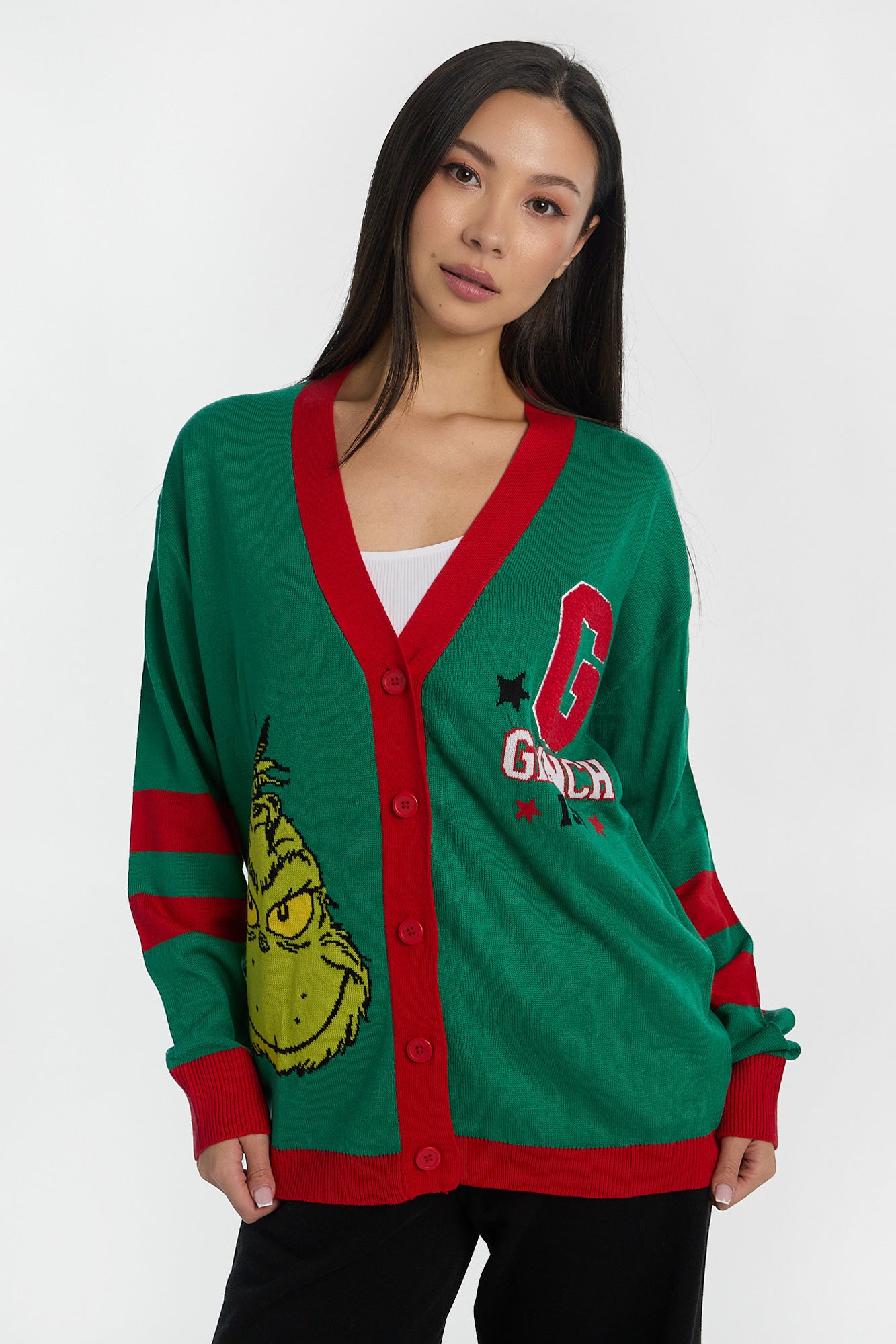 The Grinch Button-Up Varsity Cardigan - Green /