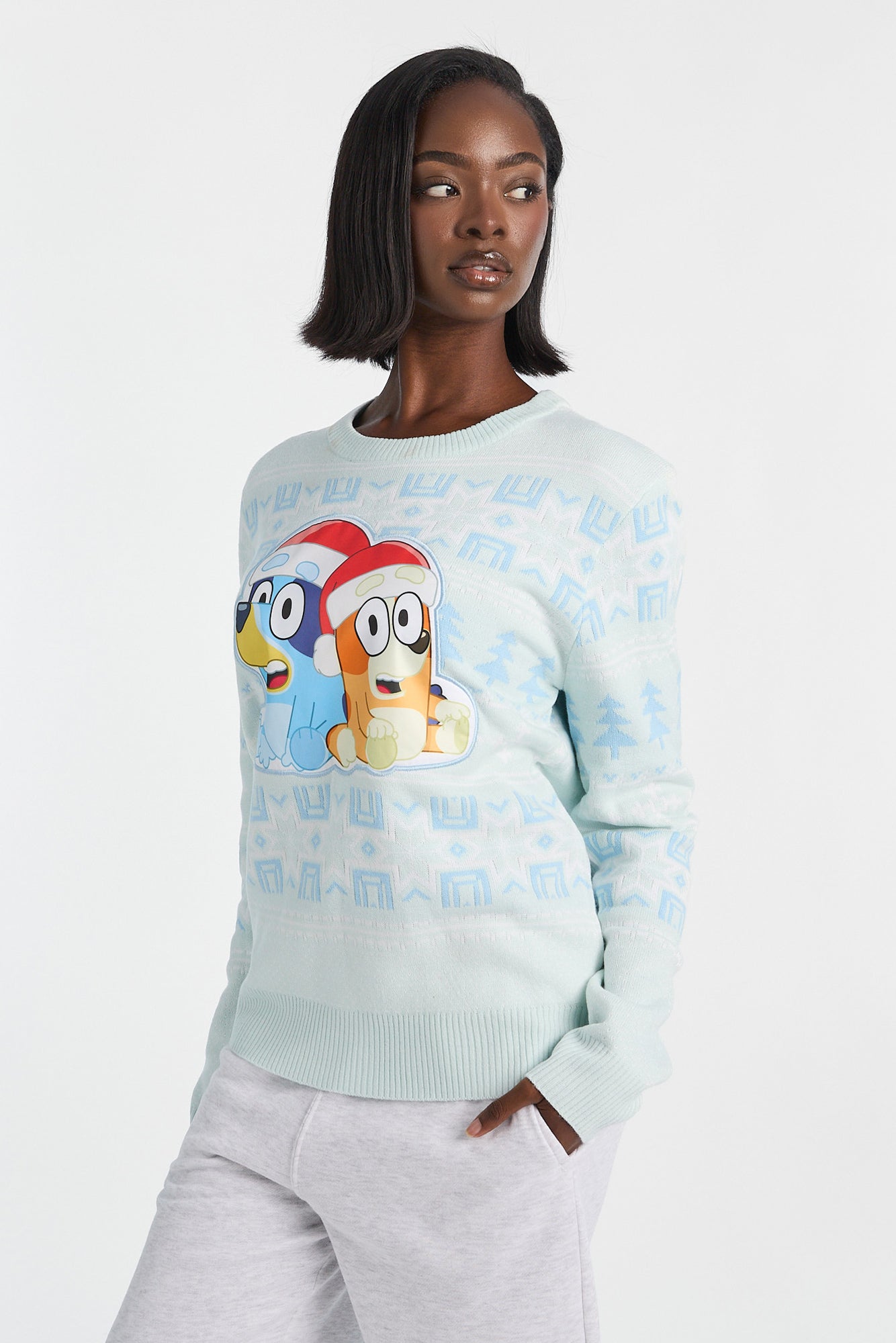 Bluey Christmas Graphic Crewneck Sweater - Light Blue /