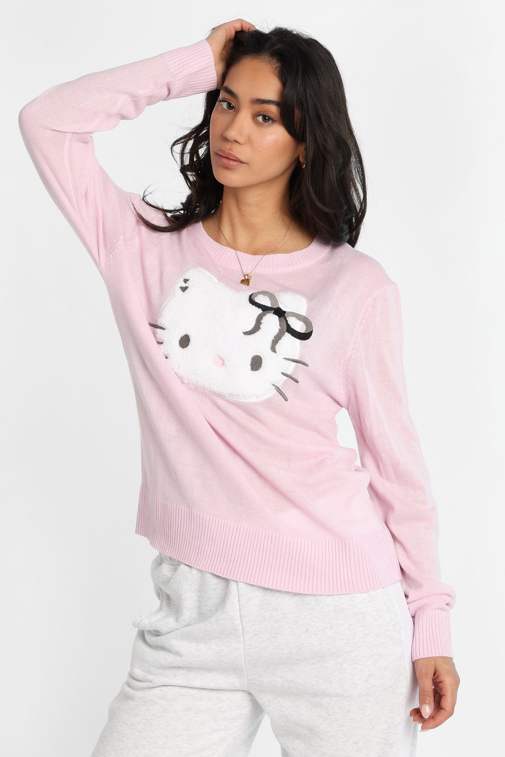 Hello Kitty Bow Graphic Crew Neck Sweater Hello Kitty Bow Graphic Crew Neck Sweater