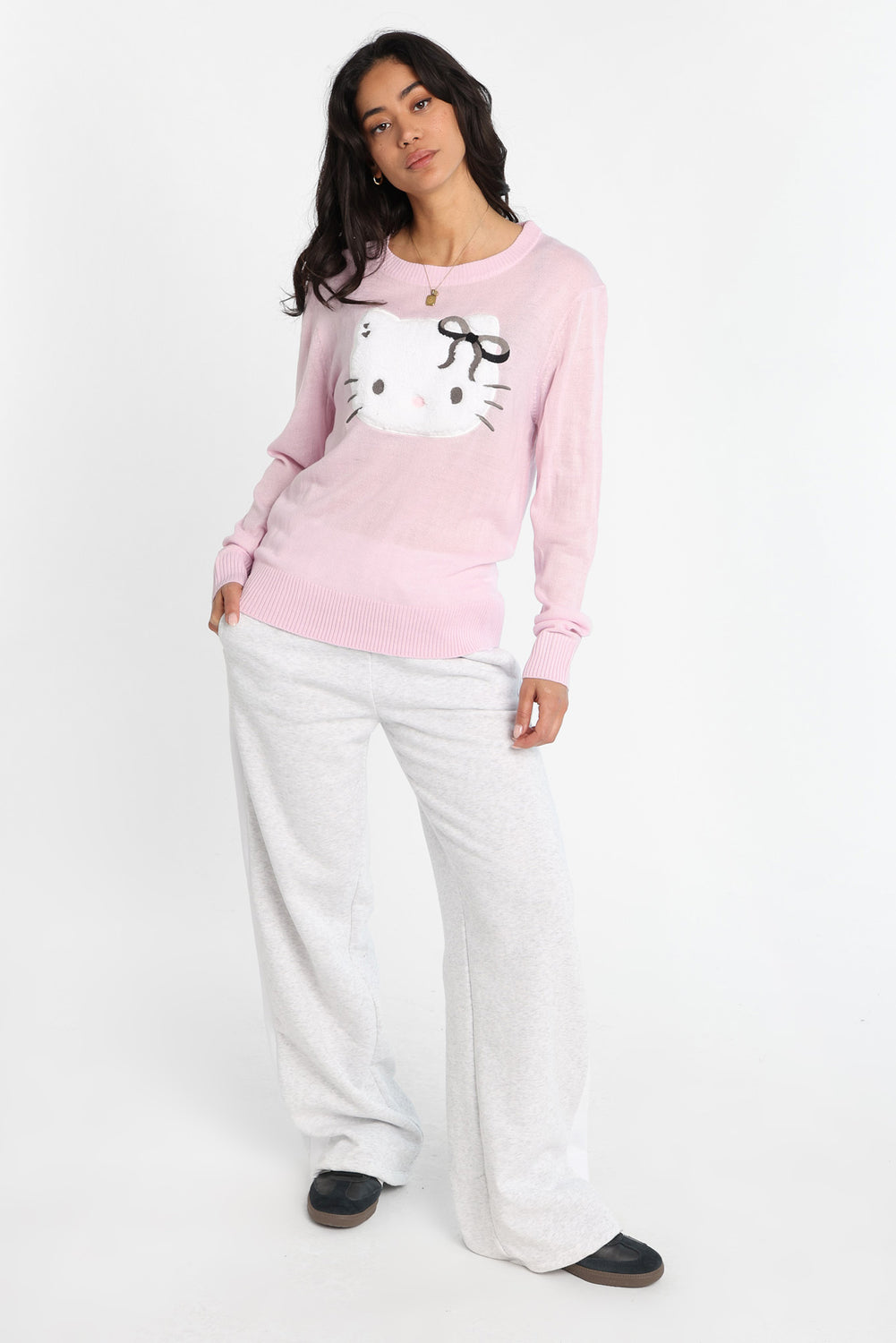 Hello Kitty Bow Graphic Crew Neck Sweater Hello Kitty Bow Graphic Crew Neck Sweater