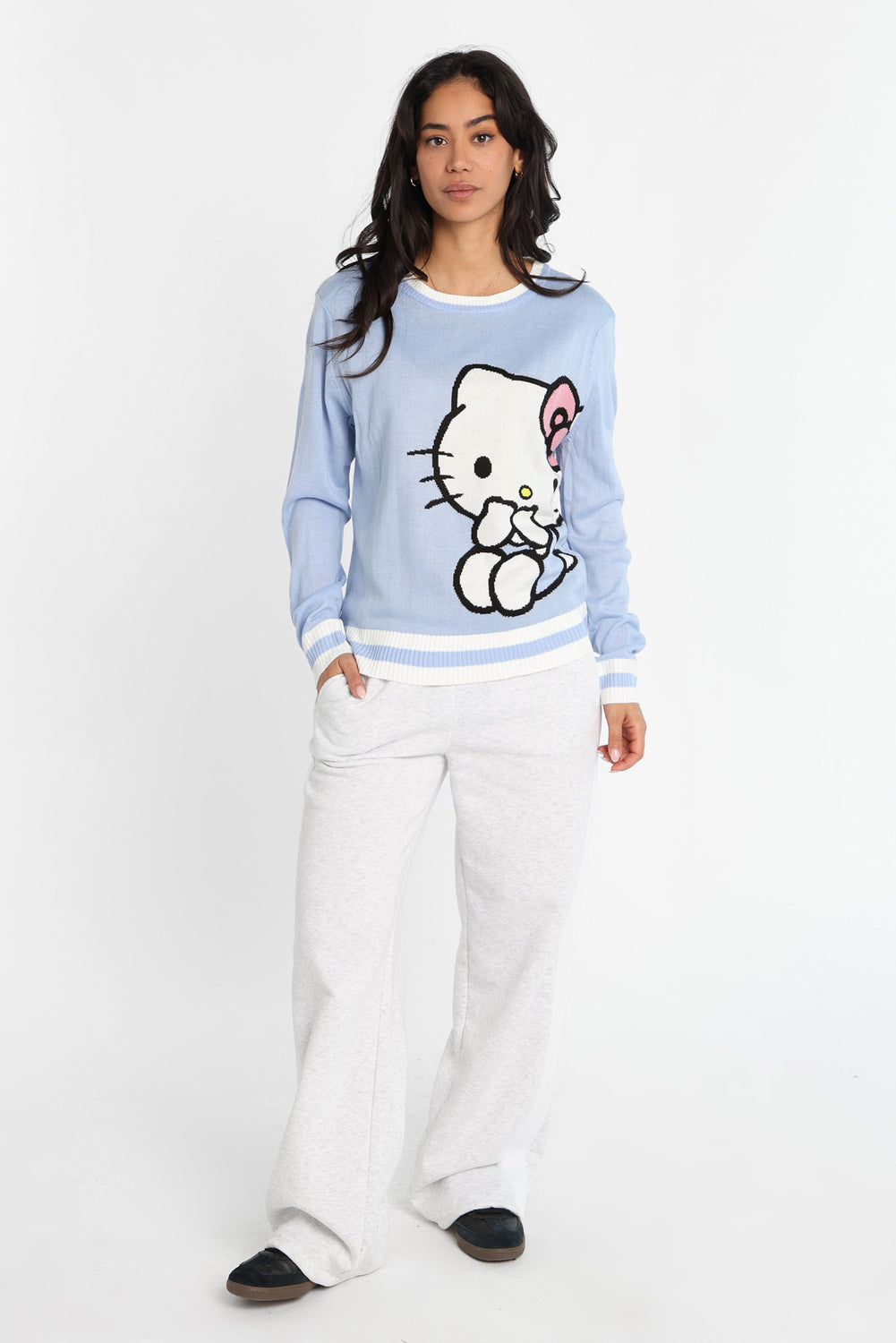 Hello Kitty Striped Graphic Crew Neck Sweater Hello Kitty Striped Graphic Crew Neck Sweater