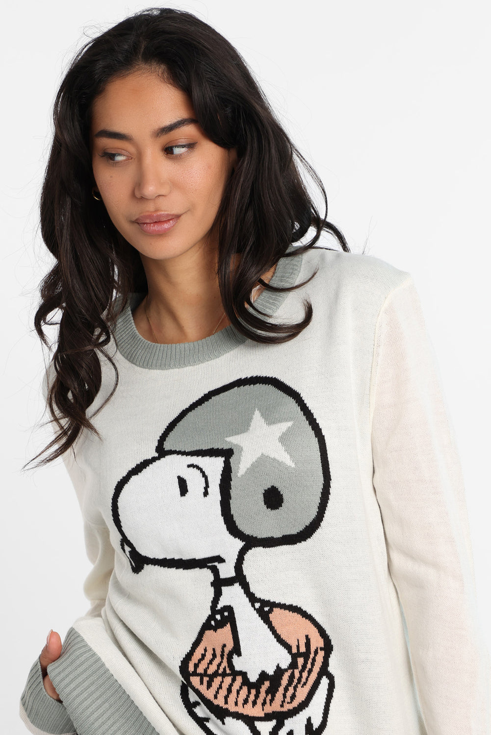 Peanuts Snoopy Football Graphic Crew Neck Sweater Peanuts Snoopy Football Graphic Crew Neck Sweater