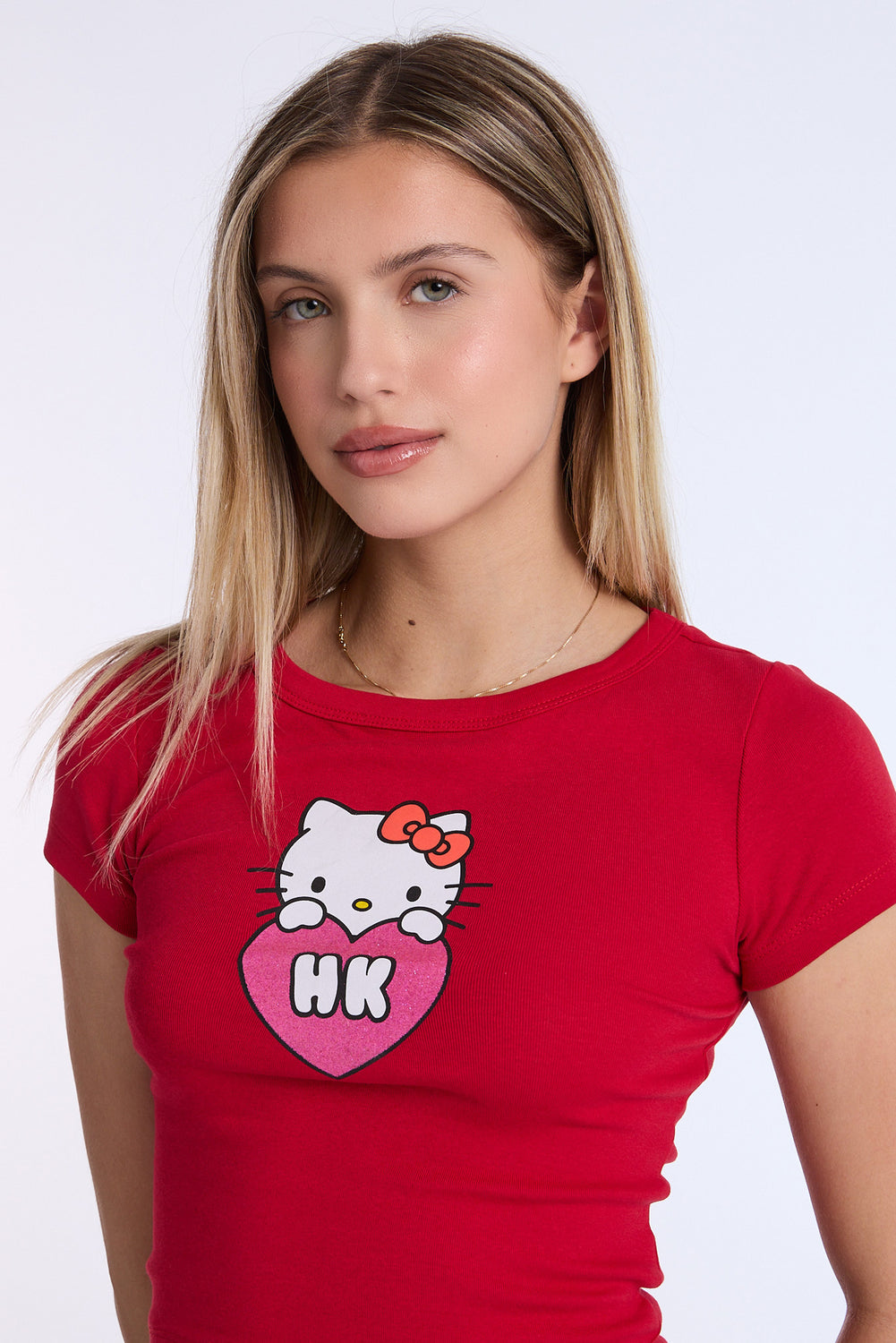 Hello Kitty Glitter Heart Baby Tee Hello Kitty Glitter Heart Baby Tee