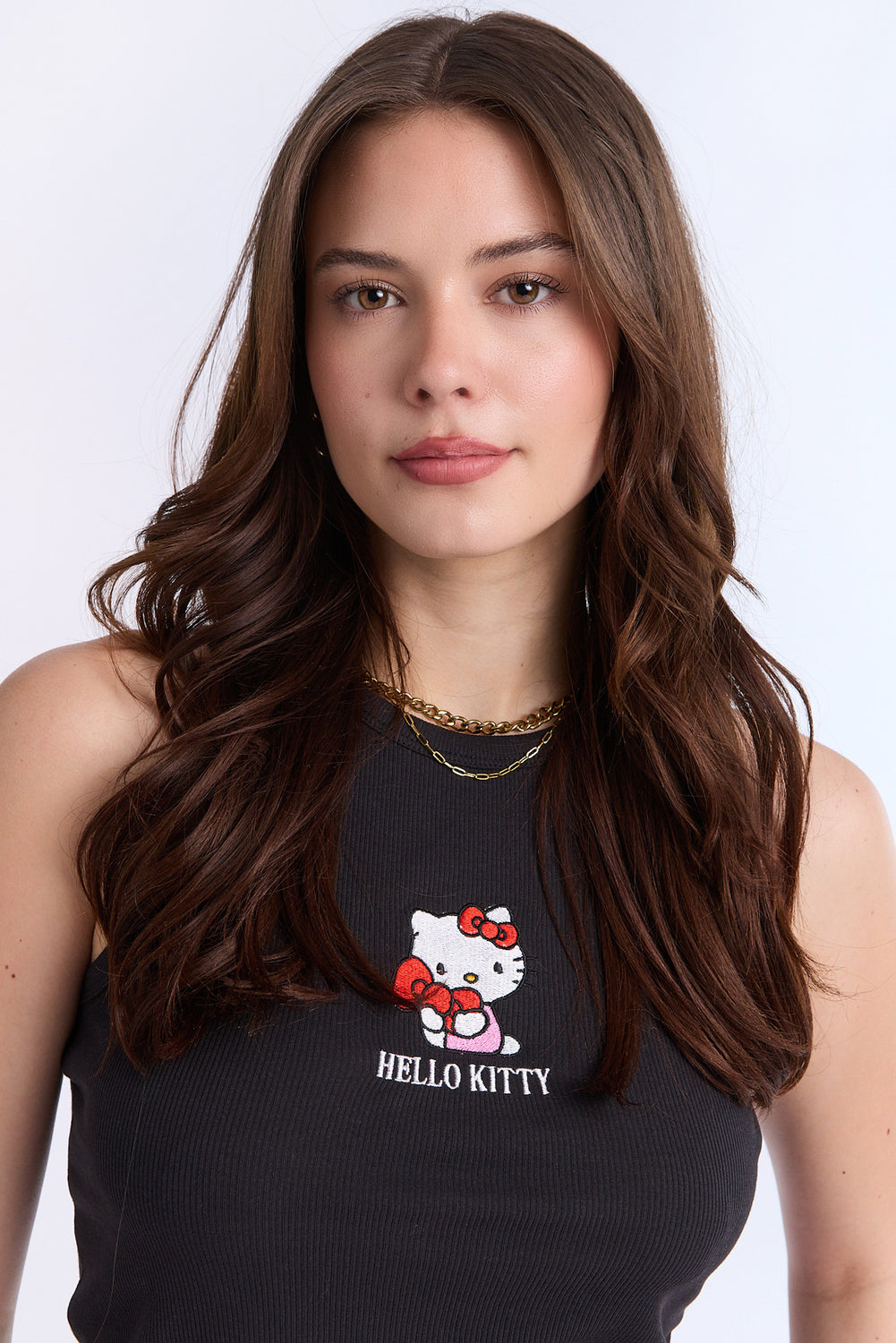 Camisole côtelée à col montant brodée Hello Kitty Camisole côtelée à col montant brodée Hello Kitty